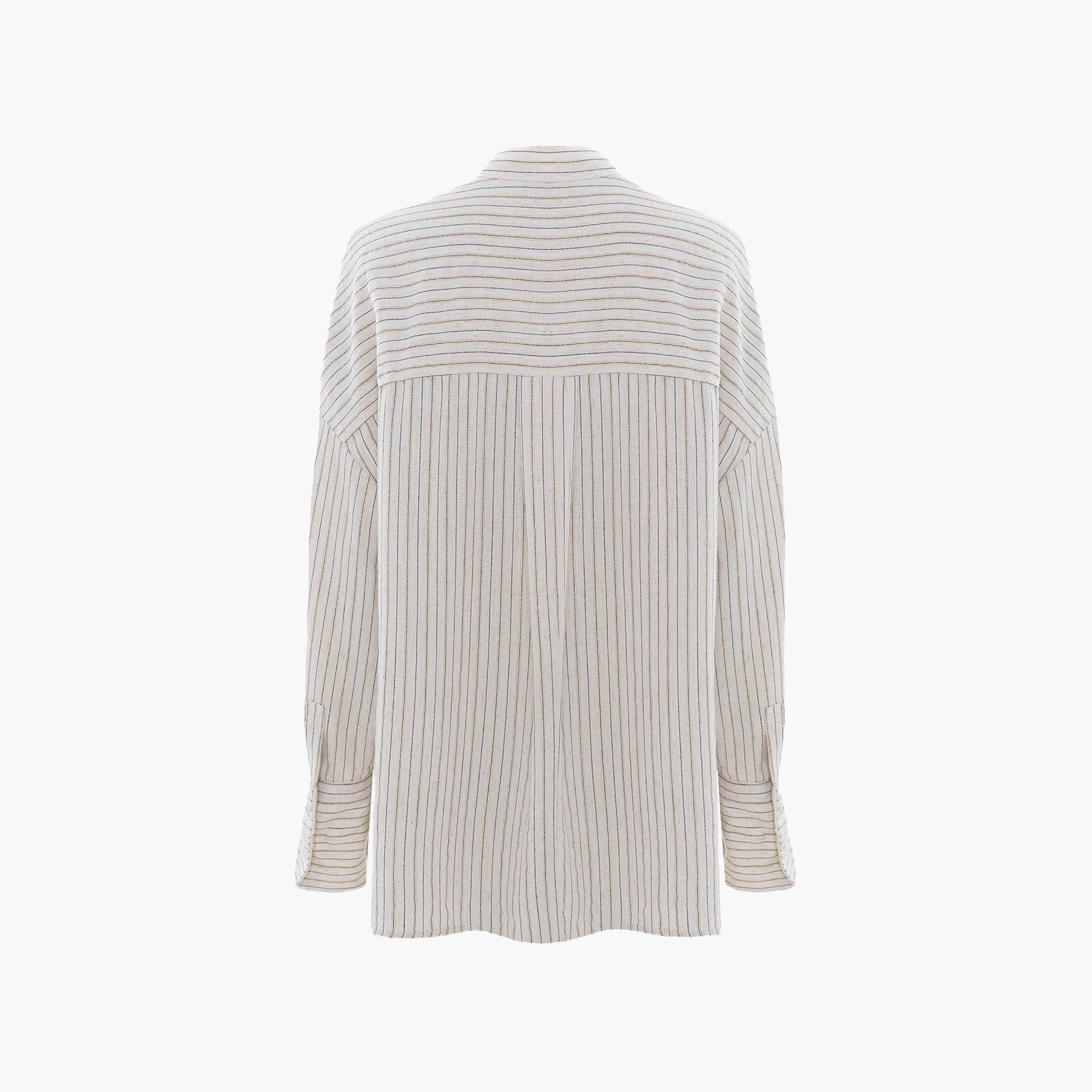 Lichi Cream Striped Mandarin Collar Dropped Sleeves Women's Shirt-women-clothing-shirtsandblouses-shirts-image-6