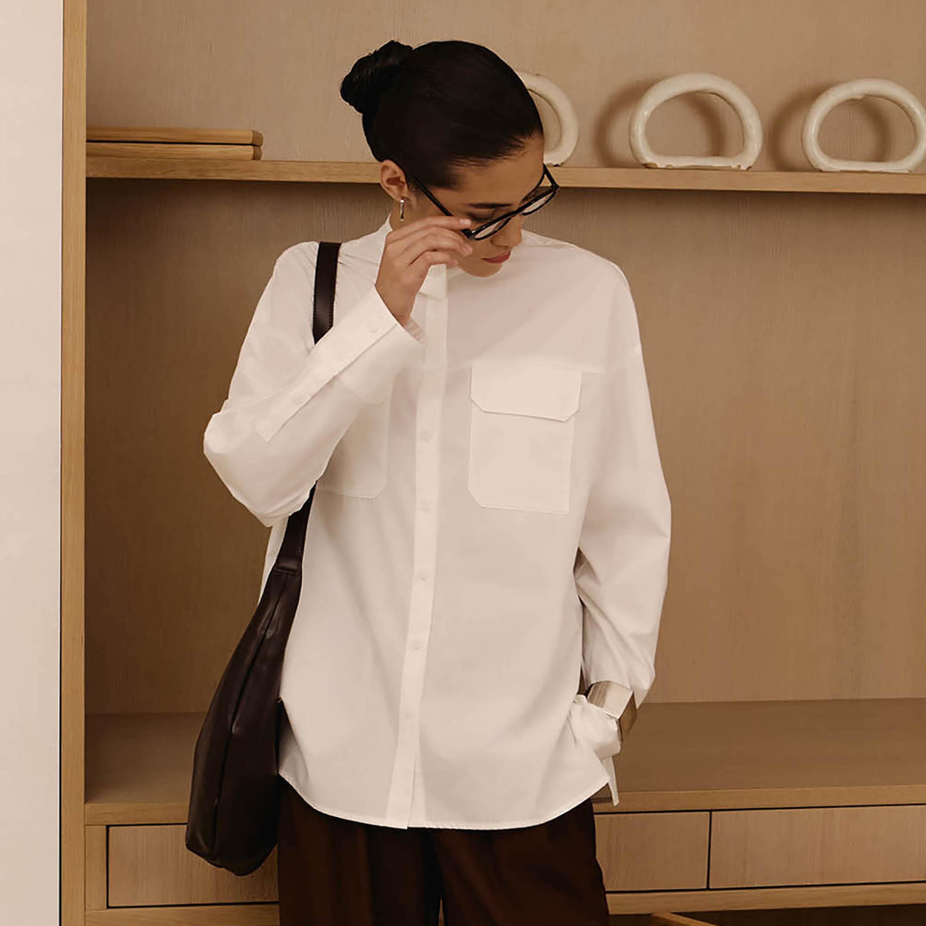قميص أبيض بياقة وأكتاف منسدلة للنساء من ليتشي-women-clothing-shirtsandblouses-shirts-image-3