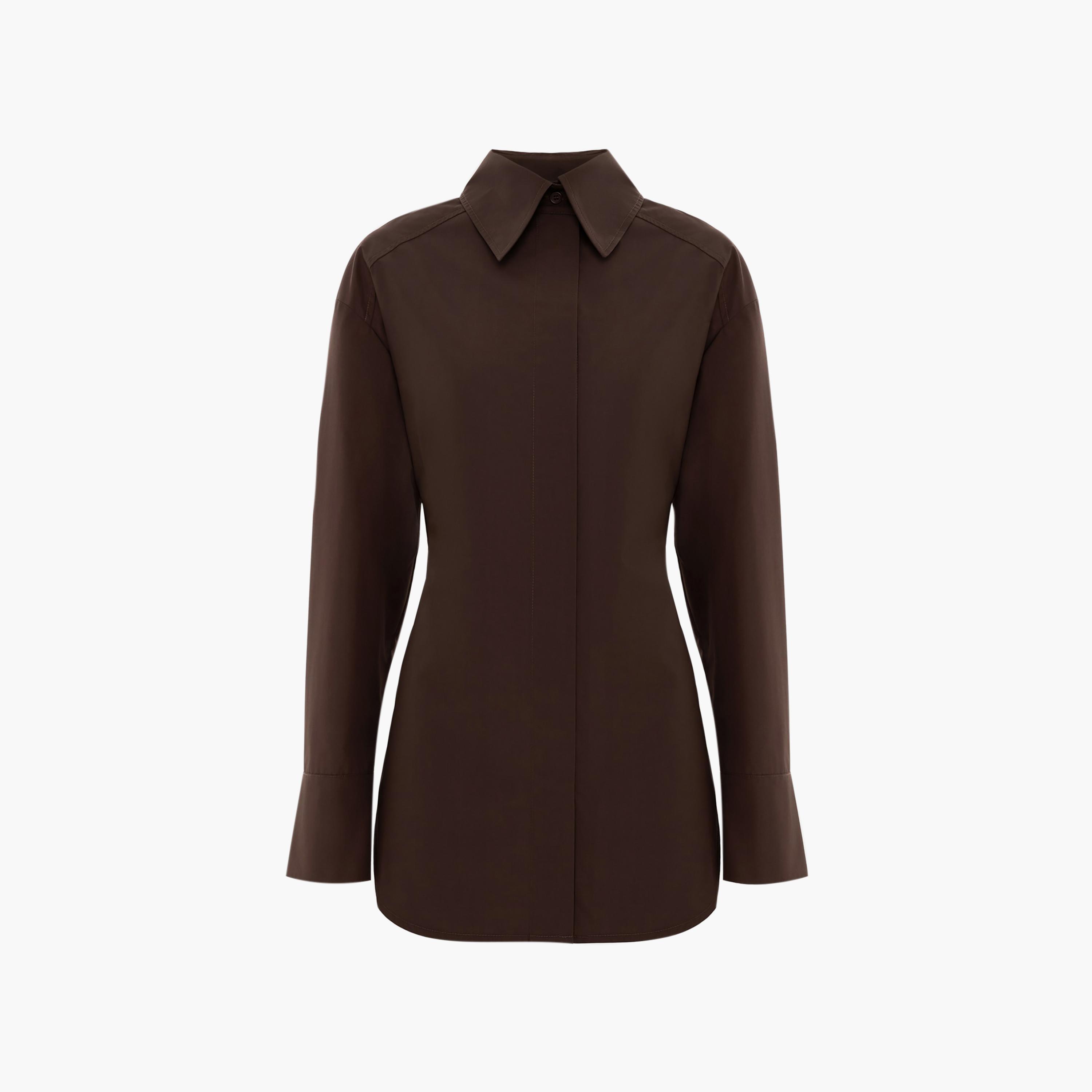 قميص بني بياقة وأكتاف منسدلة للنساء من ليتشي-women-clothing-shirtsandblouses-shirts-image-5
