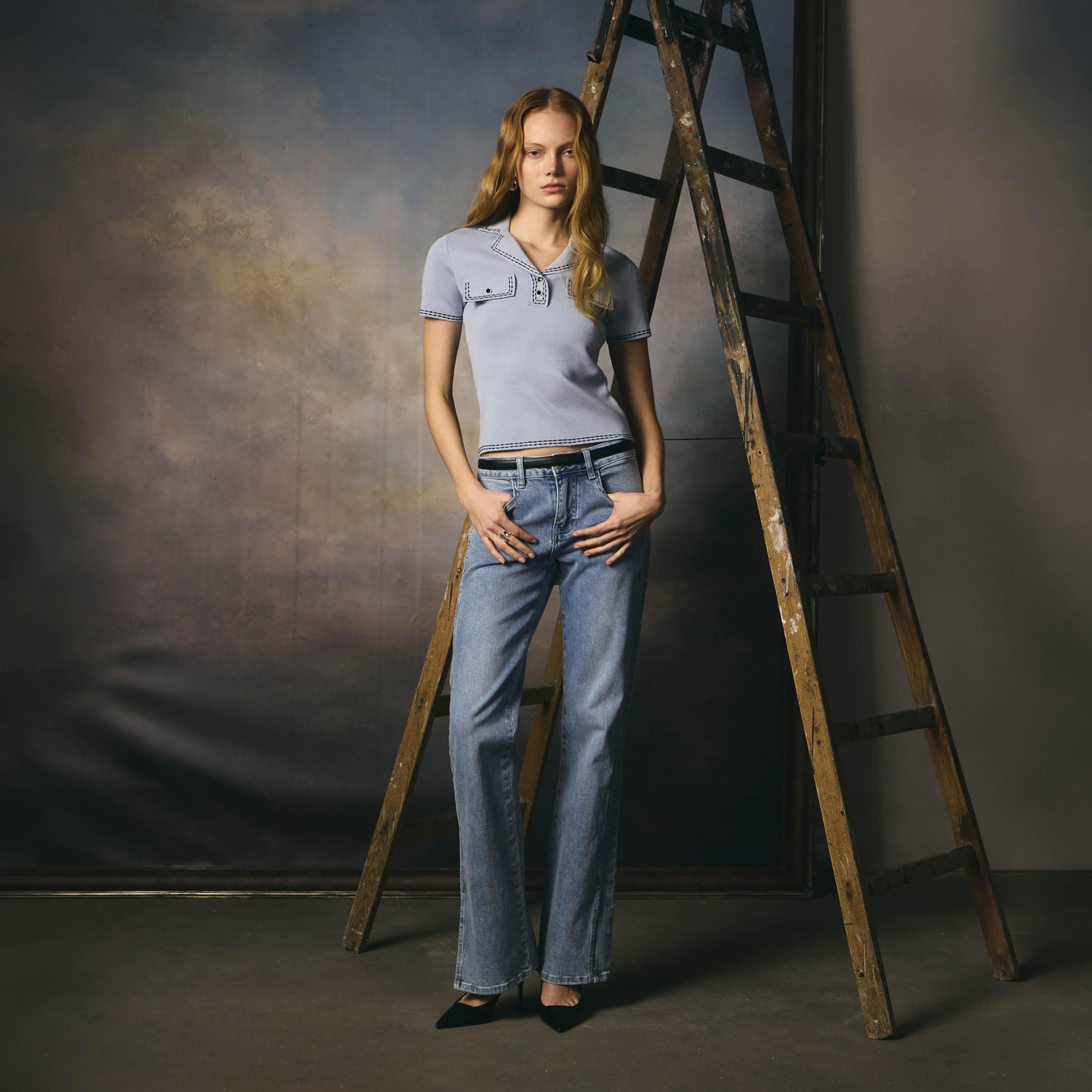 Lichi Contrast Stitched Lapel Collar Women's Polo T-Shirt-women-clothing-tshirts-image-2
