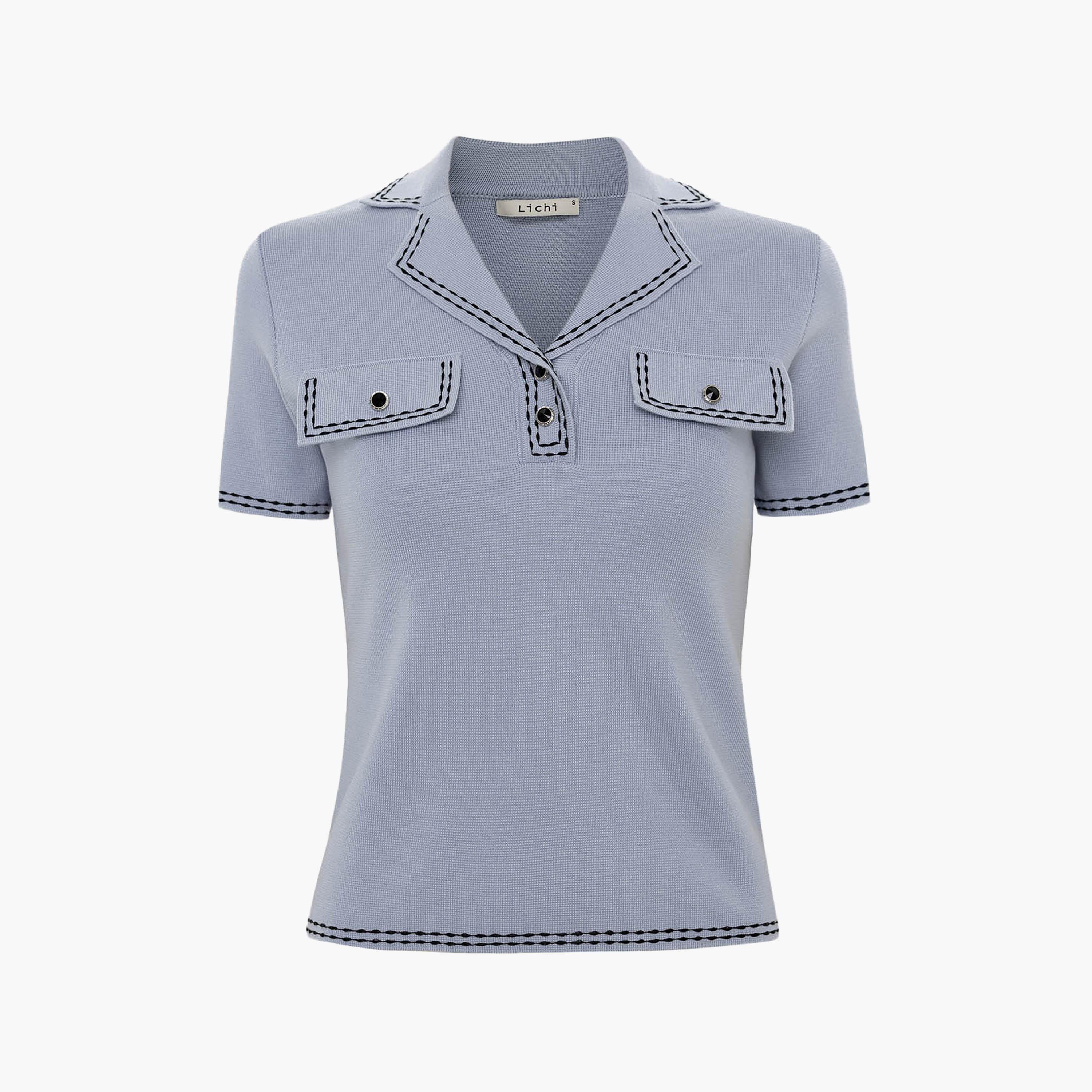 Lichi Contrast Stitched Lapel Collar Women's Polo T-Shirt-women-clothing-tshirts-image-5
