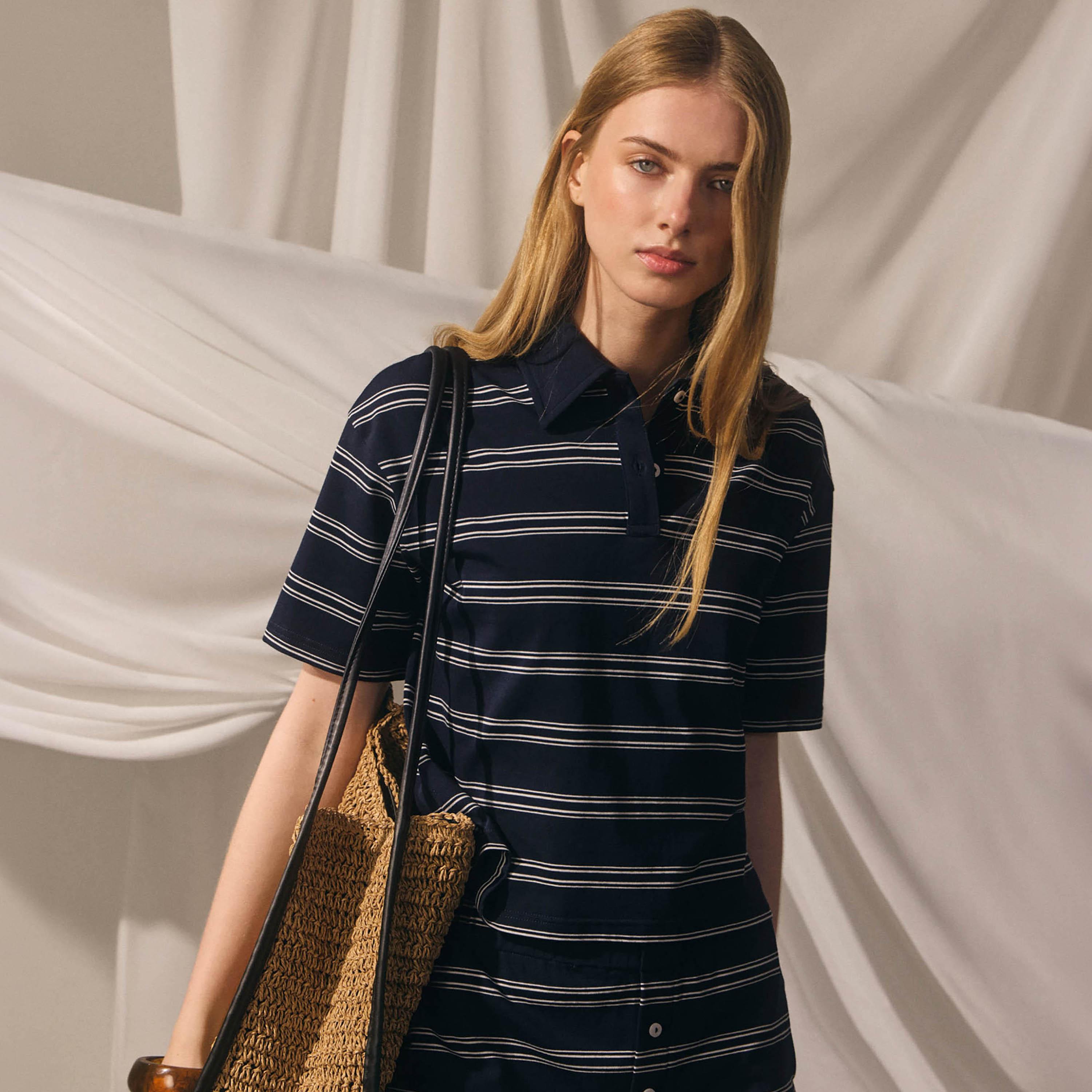 Lichi Striped Collared Women's Polo T-Shirt-women-clothing-tshirts-image-1