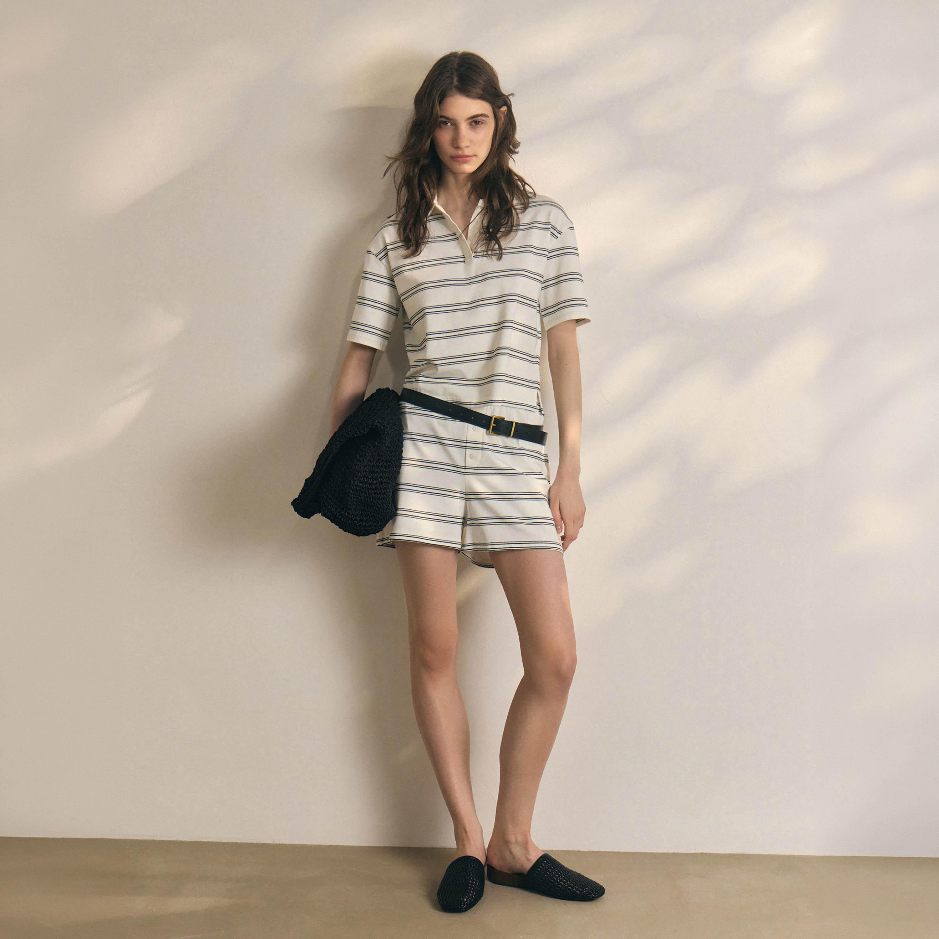 تيشيرت بولو حريمي مخطط بياقة من ليتشي-women-clothing-tshirts-image-2