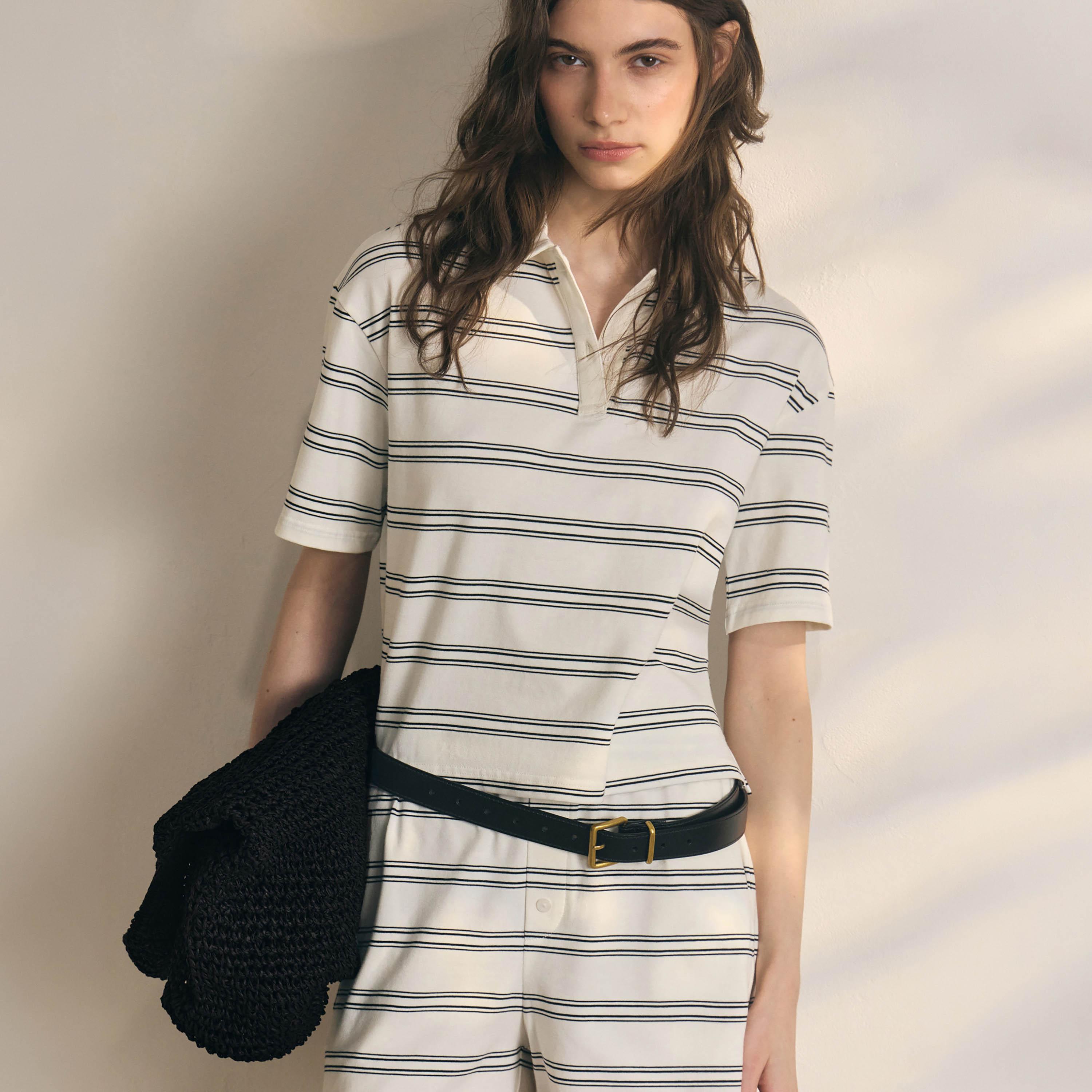 تيشيرت بولو حريمي مخطط بياقة من ليتشي-women-clothing-tshirts-image-4