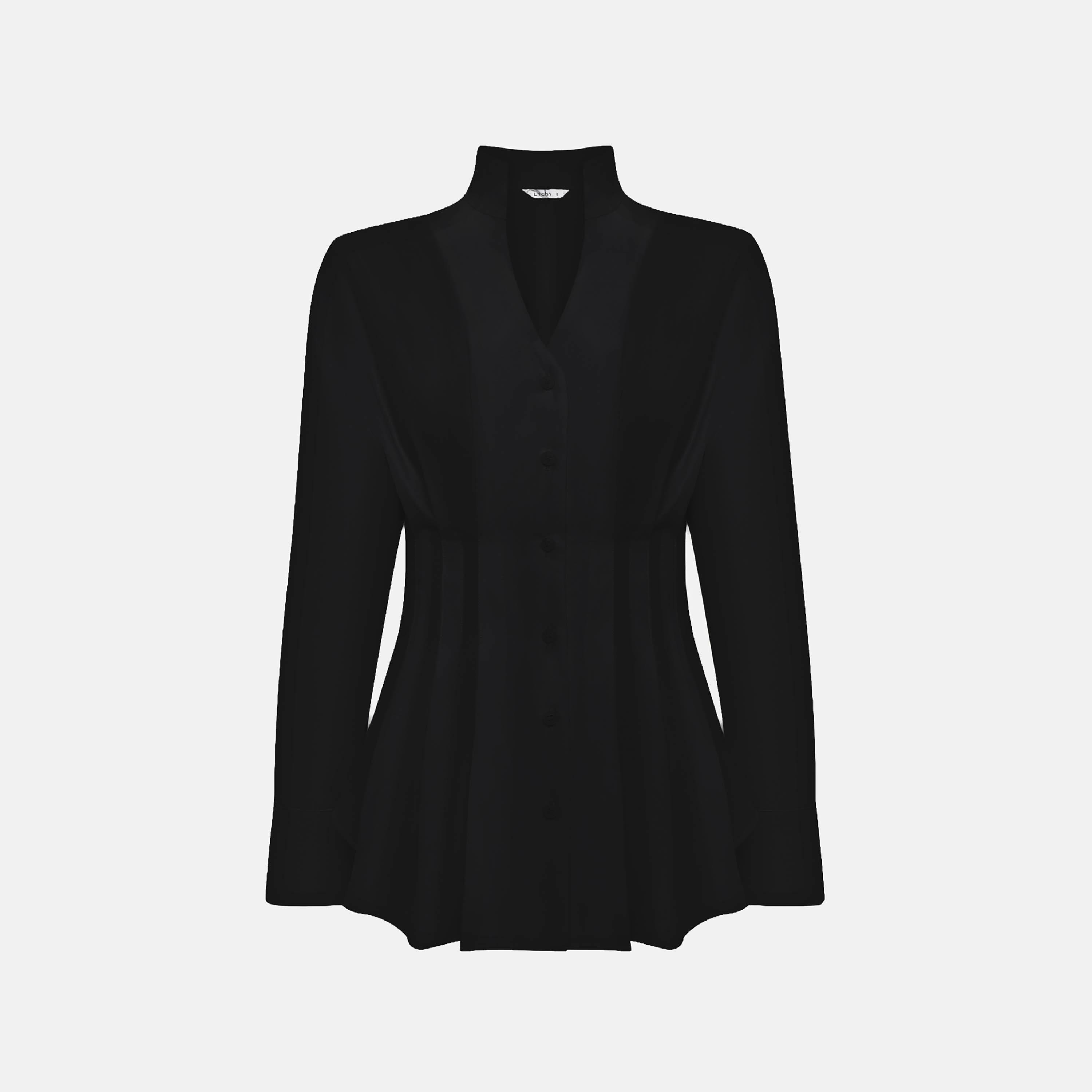 قميص بيبلوم حريمي بليسيه بياقة قائمة وأكمام مسدلة من ليتشي-women-clothing-shirtsandblouses-shirts-image-4
