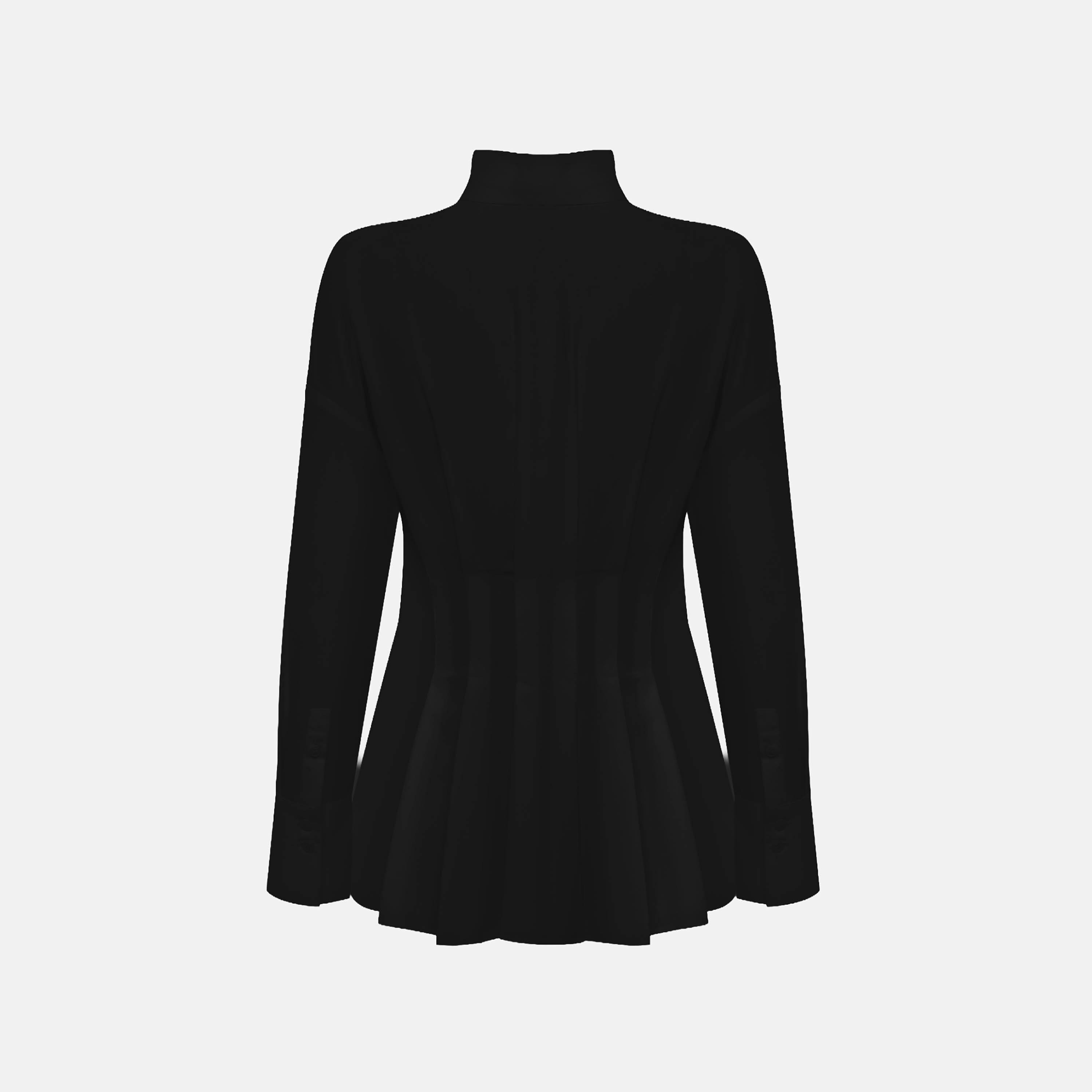 قميص بيبلوم حريمي بليسيه بياقة قائمة وأكمام مسدلة من ليتشي-women-clothing-shirtsandblouses-shirts-image-5