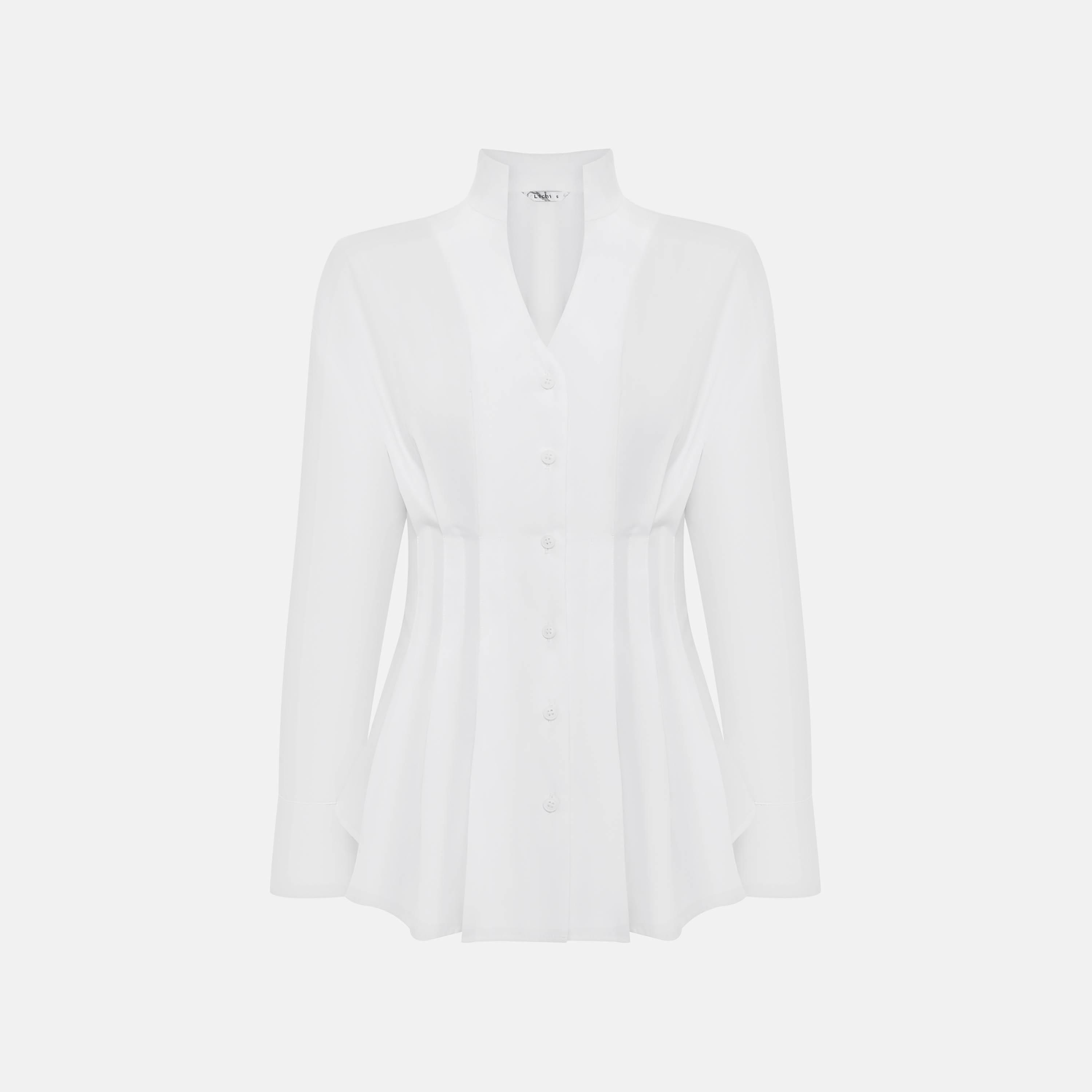 قميص بيبلوم حريمي بليسيه بياقة قائمة وأكمام مسدلة من ليتشي-women-clothing-shirtsandblouses-shirts-image-4