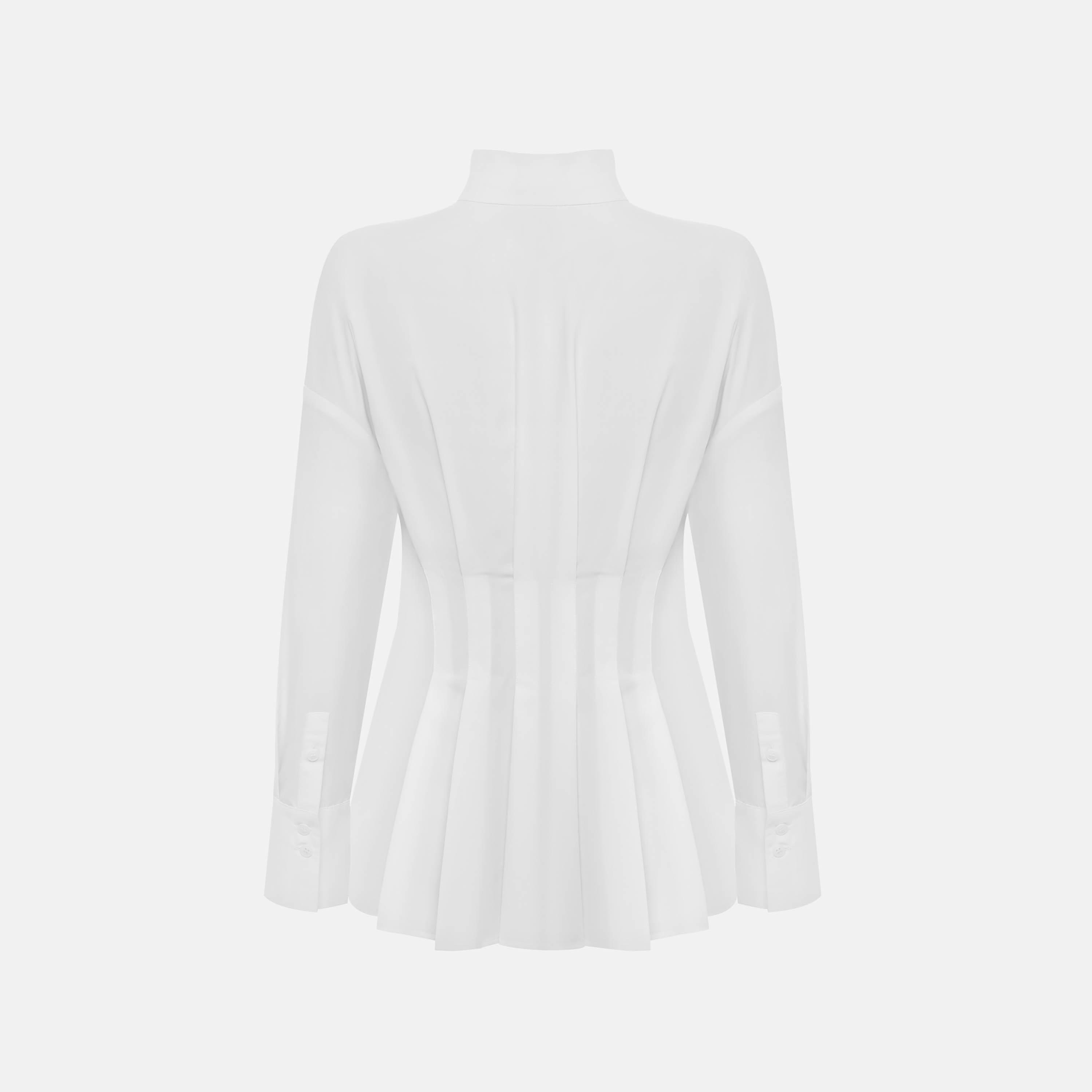قميص بيبلوم حريمي بليسيه بياقة قائمة وأكمام مسدلة من ليتشي-women-clothing-shirtsandblouses-shirts-image-5