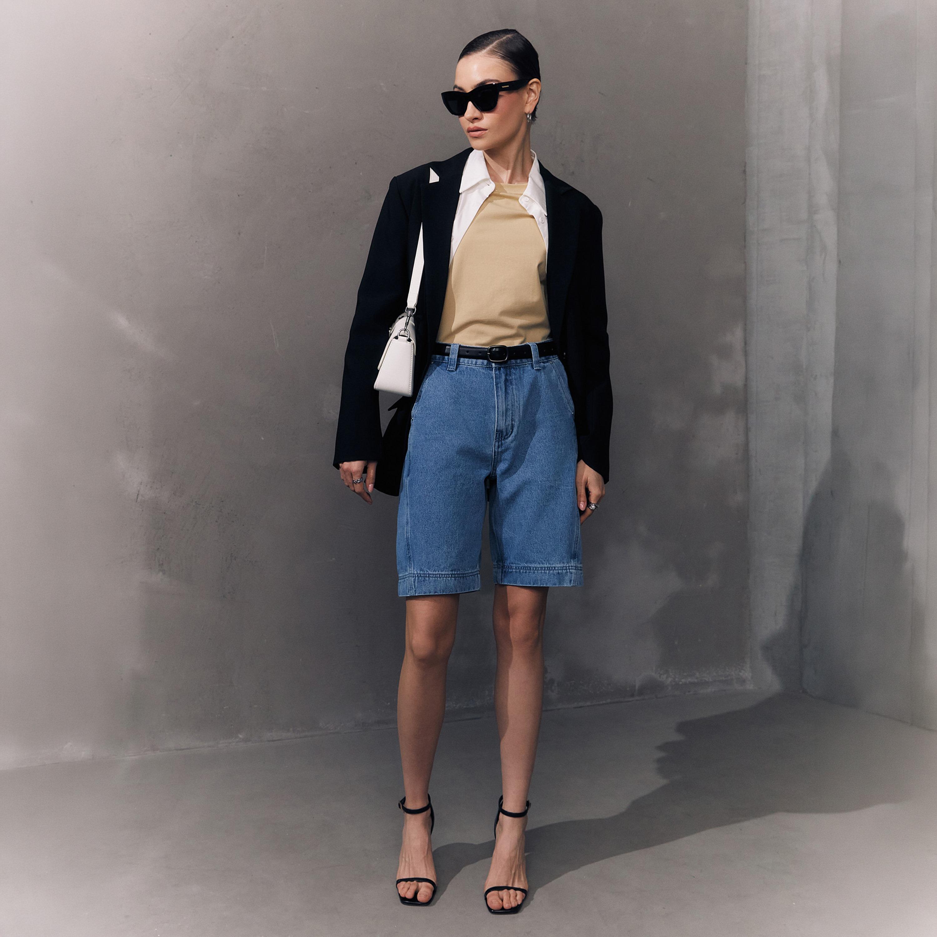 شورت برمودا جينز قطن أزرق للنساء من ليتشي-women-clothing-bottoms-shorts-image-2