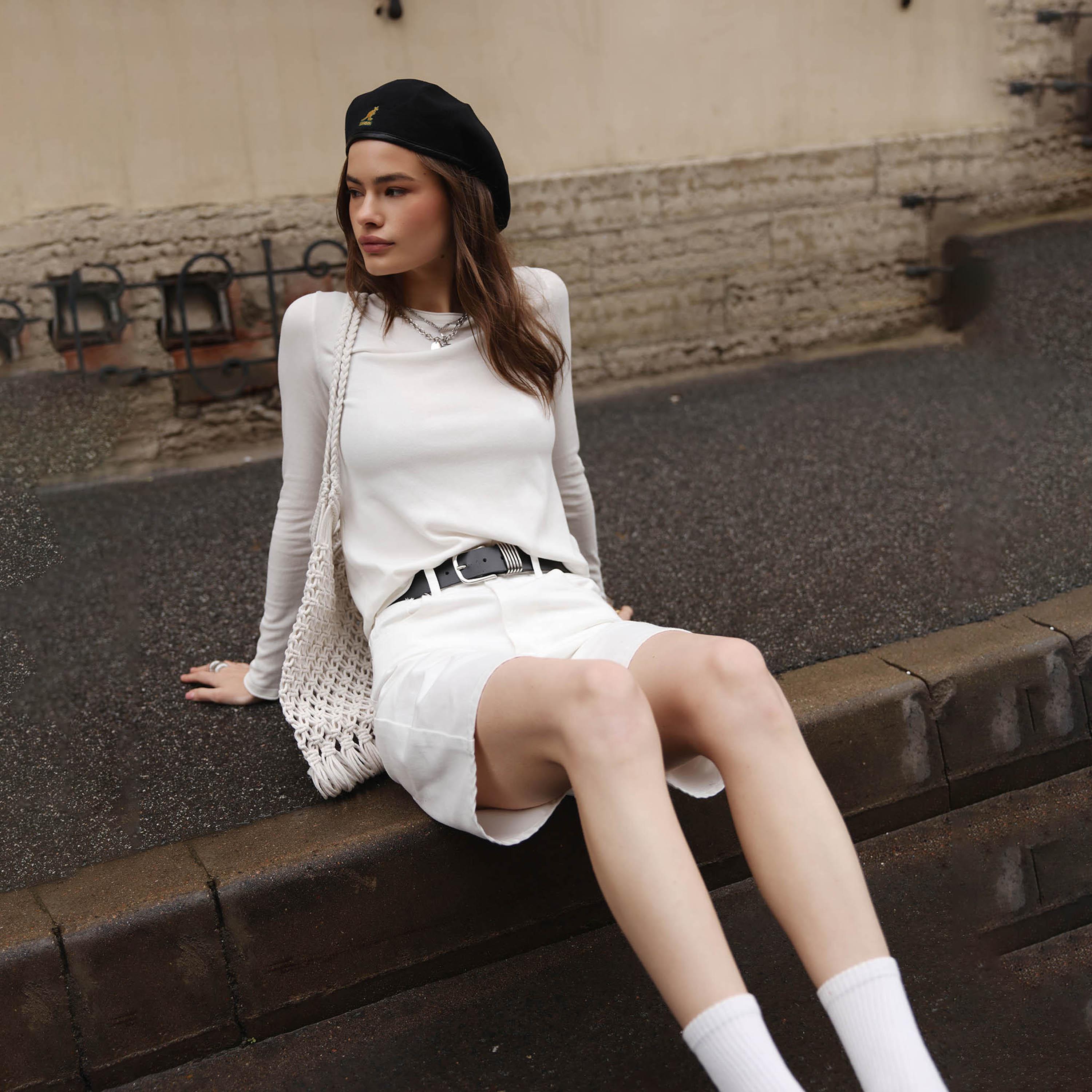 شورت برمودا قطن ستريتش أبيض للنساء من ليتشي-women-clothing-bottoms-shorts-image-2
