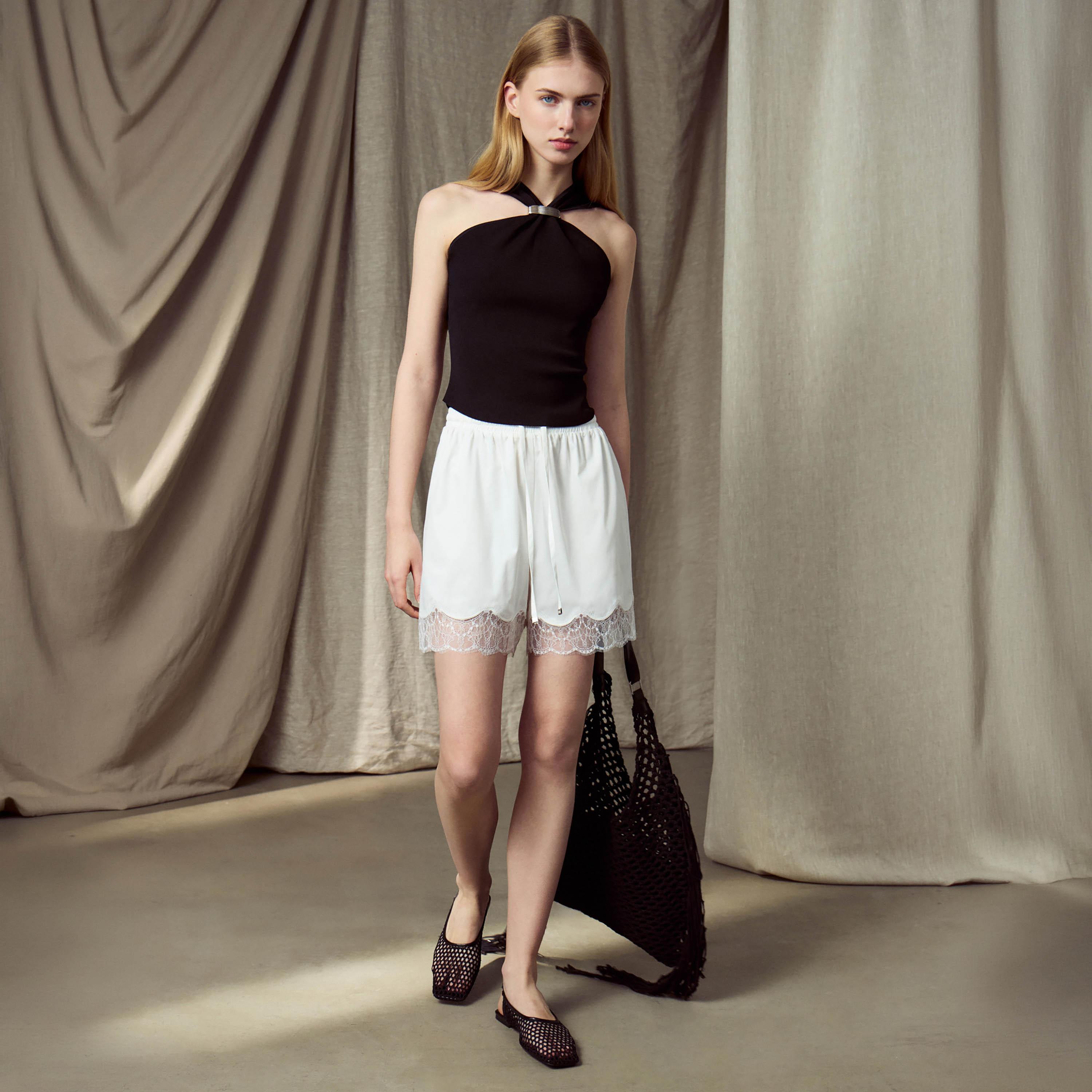 Lichi White Lace Trim Satin Women's Shorts-women-clothing-bottoms-shorts-image-2