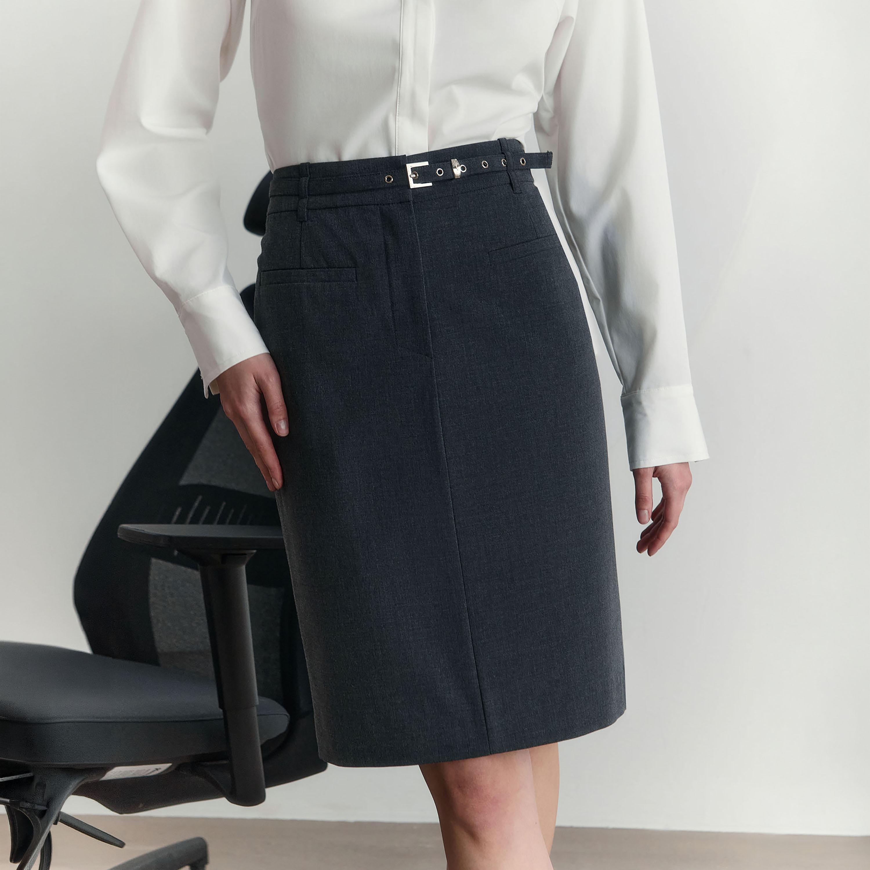 Lichi Grey Pencil Women's Knee Length Skirt-women-clothing-bottoms-skirts-image-3