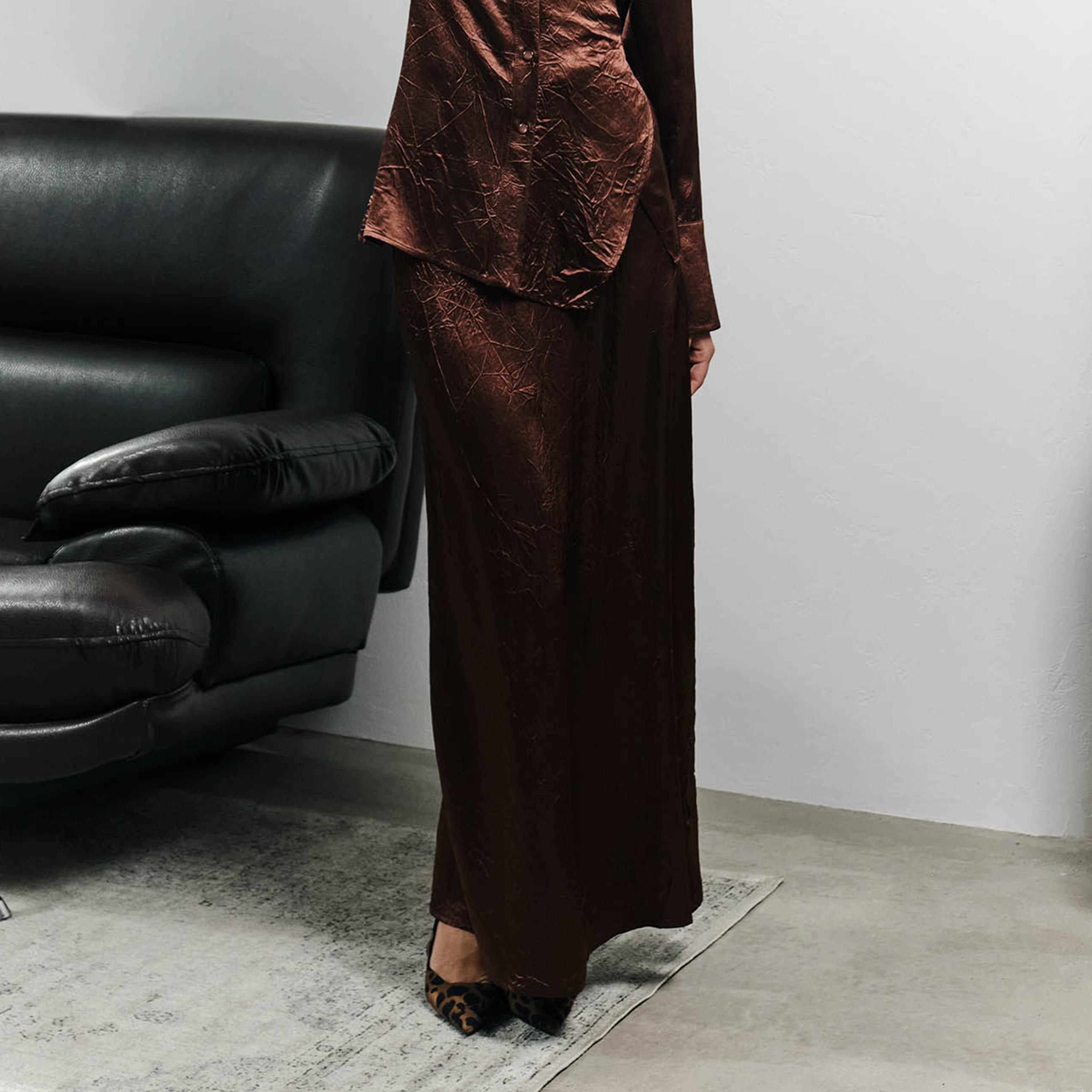 Lichi Crinkled Effect Acetate A-Line Women's Maxi Skirt-women-clothing-skirts-image-1