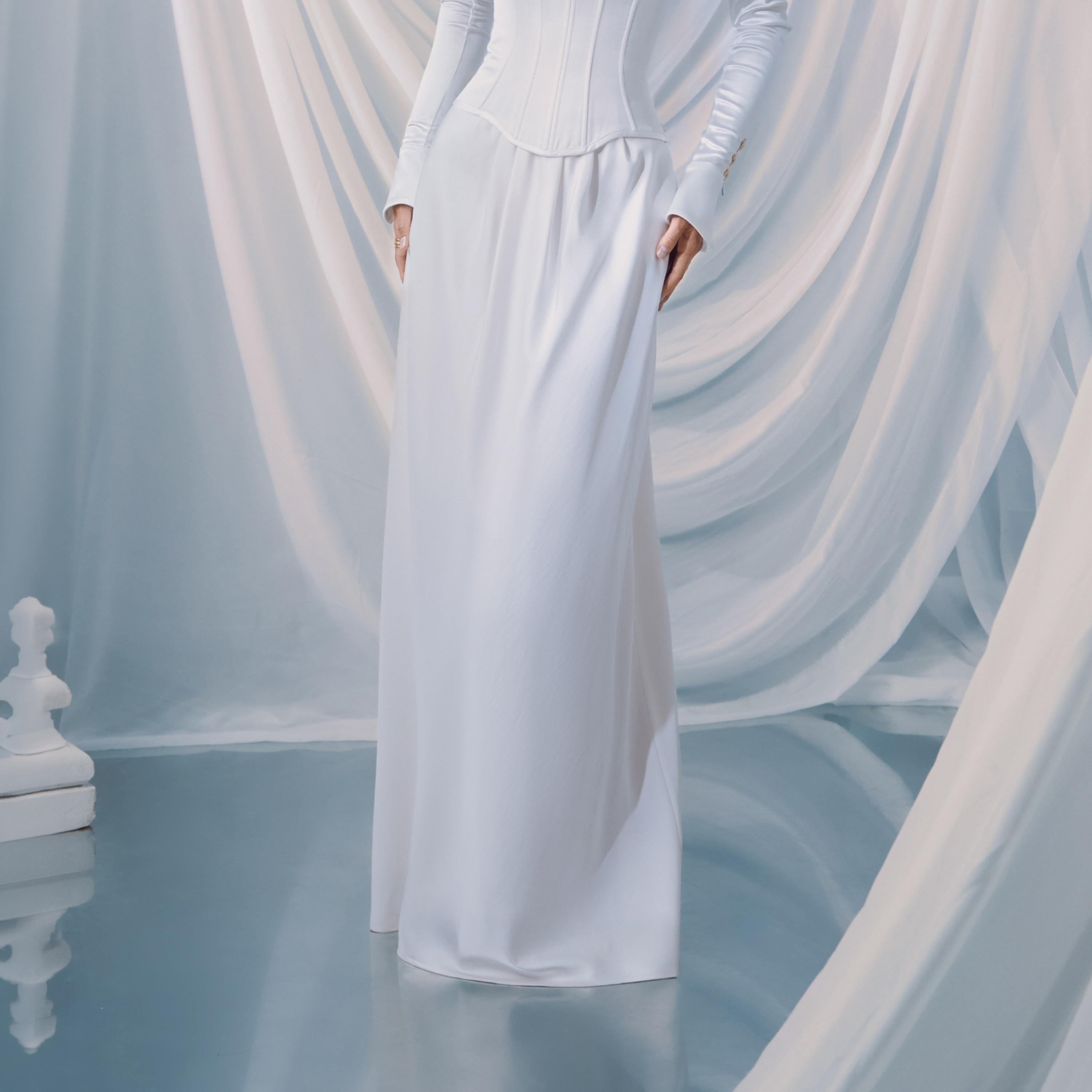 تنورة ماكسي بقصة ايه لاين أبيض للنساء من ليتشي-women-clothing-bottoms-skirts-image-1