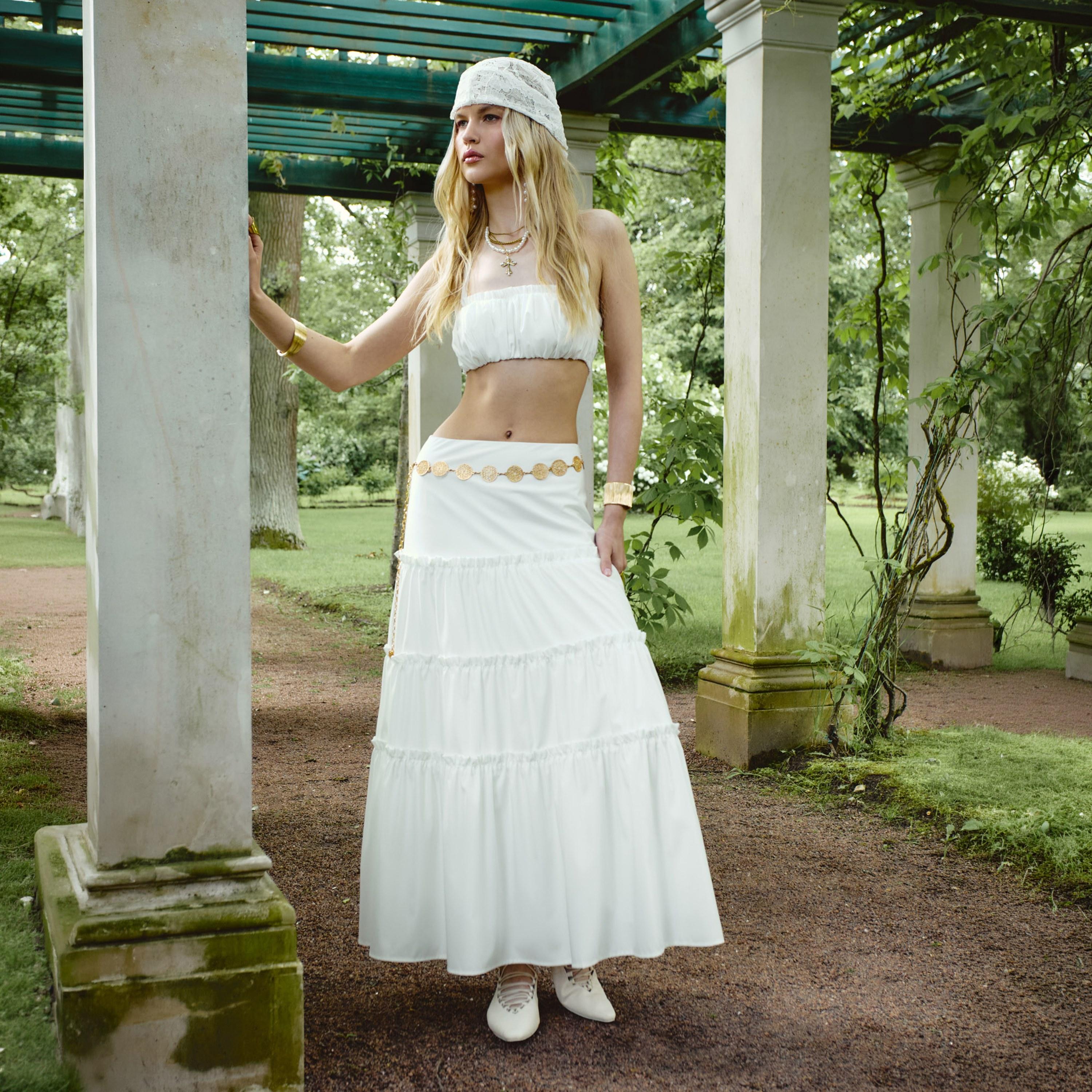 تنورة ماكسي طبقات أبيض للنساء من ليتشي-women-clothing-bottoms-skirts-image-2
