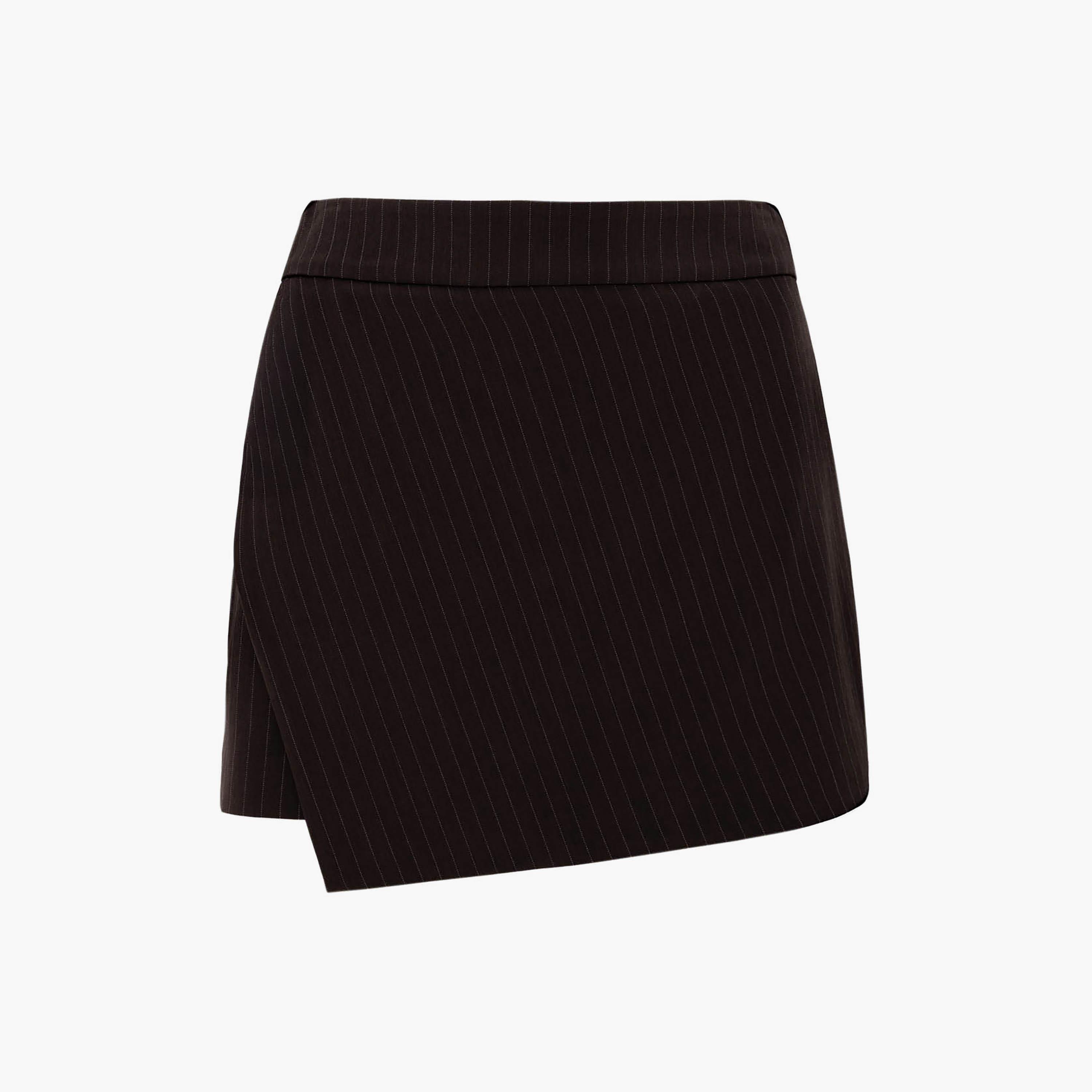 تنورة شورت (سكورت) بقصة ايه لاين بنقشة مقلمة بني للنساء من ليتشي-women-clothing-bottoms-skirts-image-5