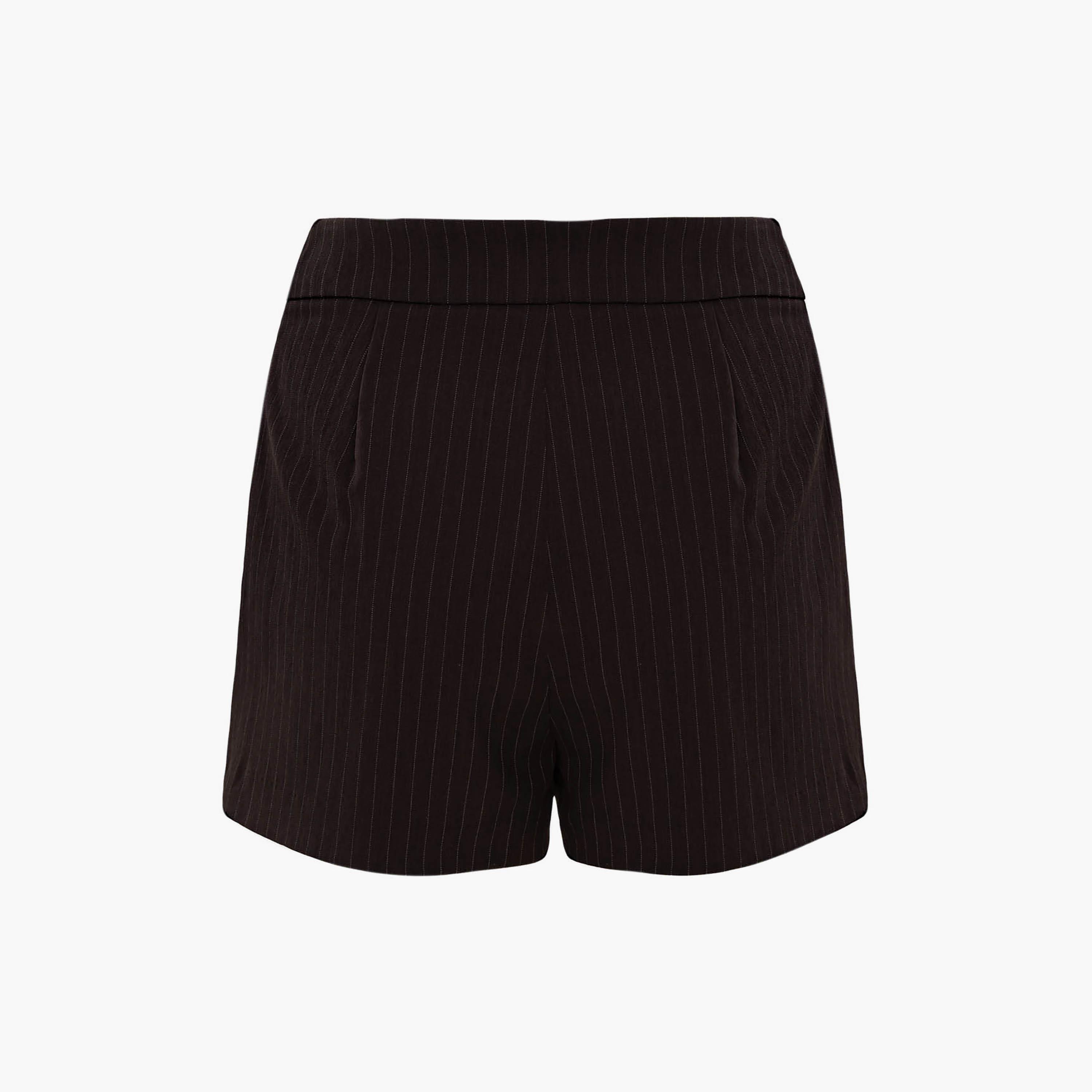 تنورة شورت (سكورت) بقصة ايه لاين بنقشة مقلمة بني للنساء من ليتشي-women-clothing-bottoms-skirts-image-6