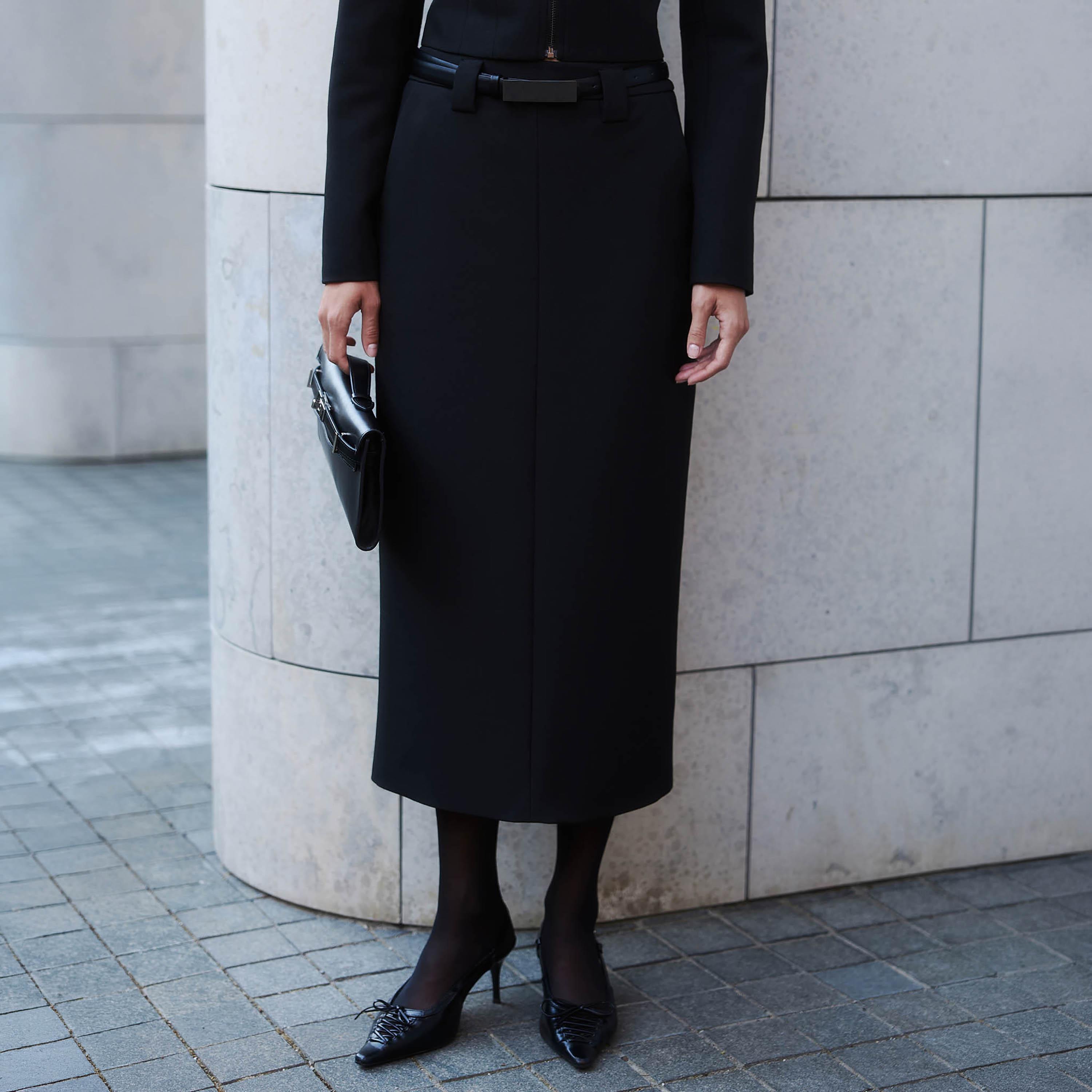 تنورة ميدي بينسل للنساء باللون الأسود من ليتشي-women-clothing-bottoms-skirts-image-1