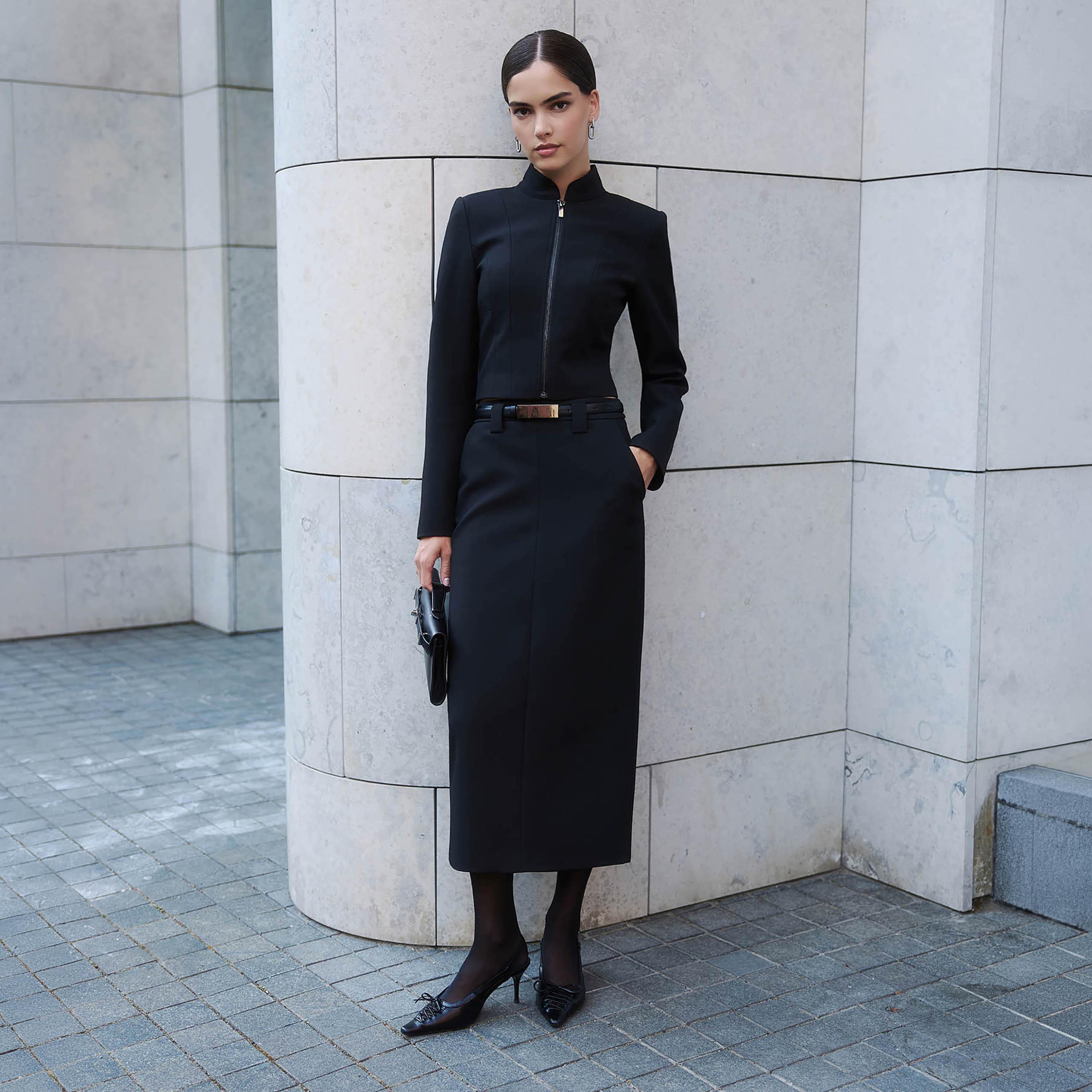 تنورة ميدي بينسل للنساء باللون الأسود من ليتشي-women-clothing-bottoms-skirts-image-3