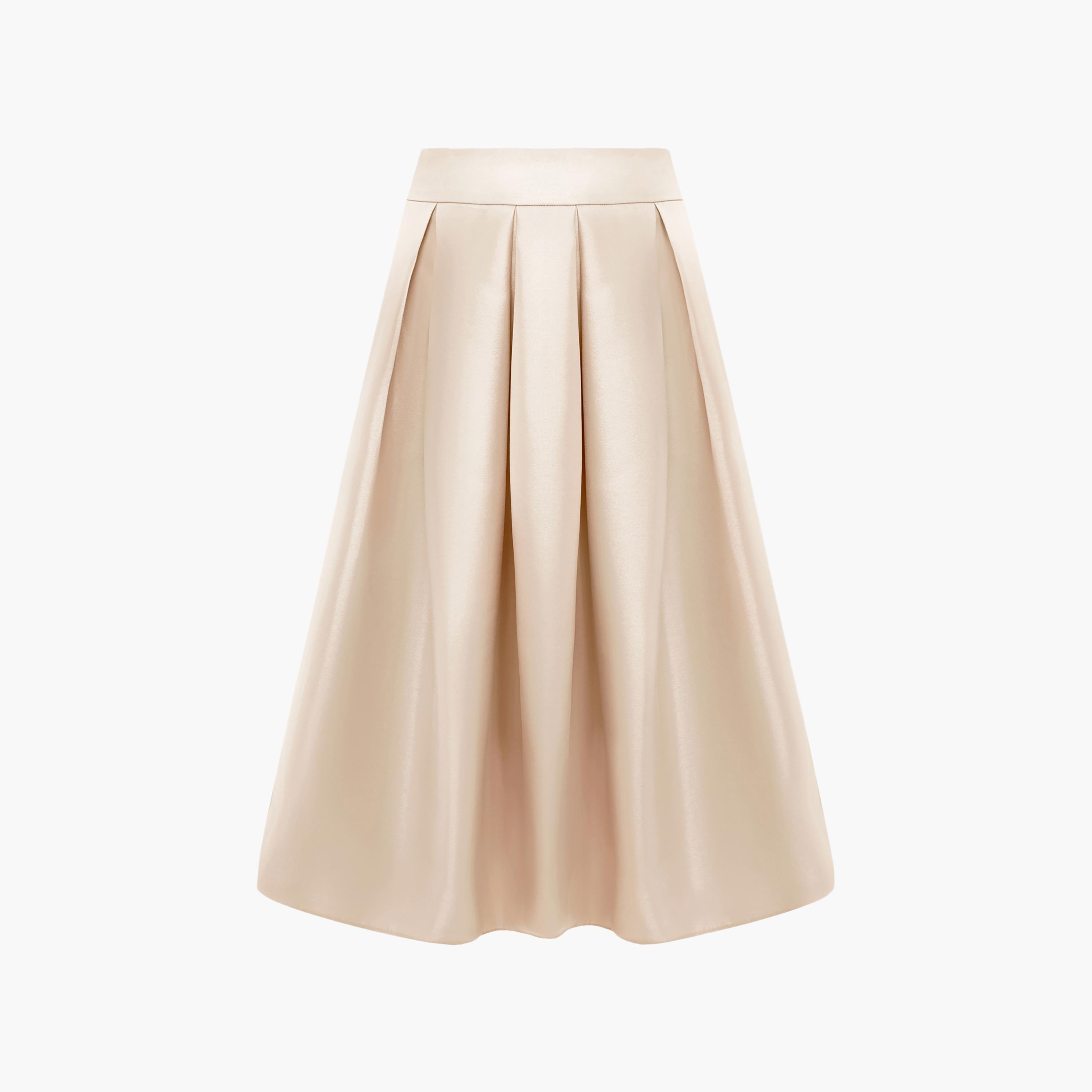 تنورة ميدي بقصة واسعة (A-Line) مكسرة للنساء باللون الكريمي من ليتشي-women-clothing-bottoms-skirts-image-6