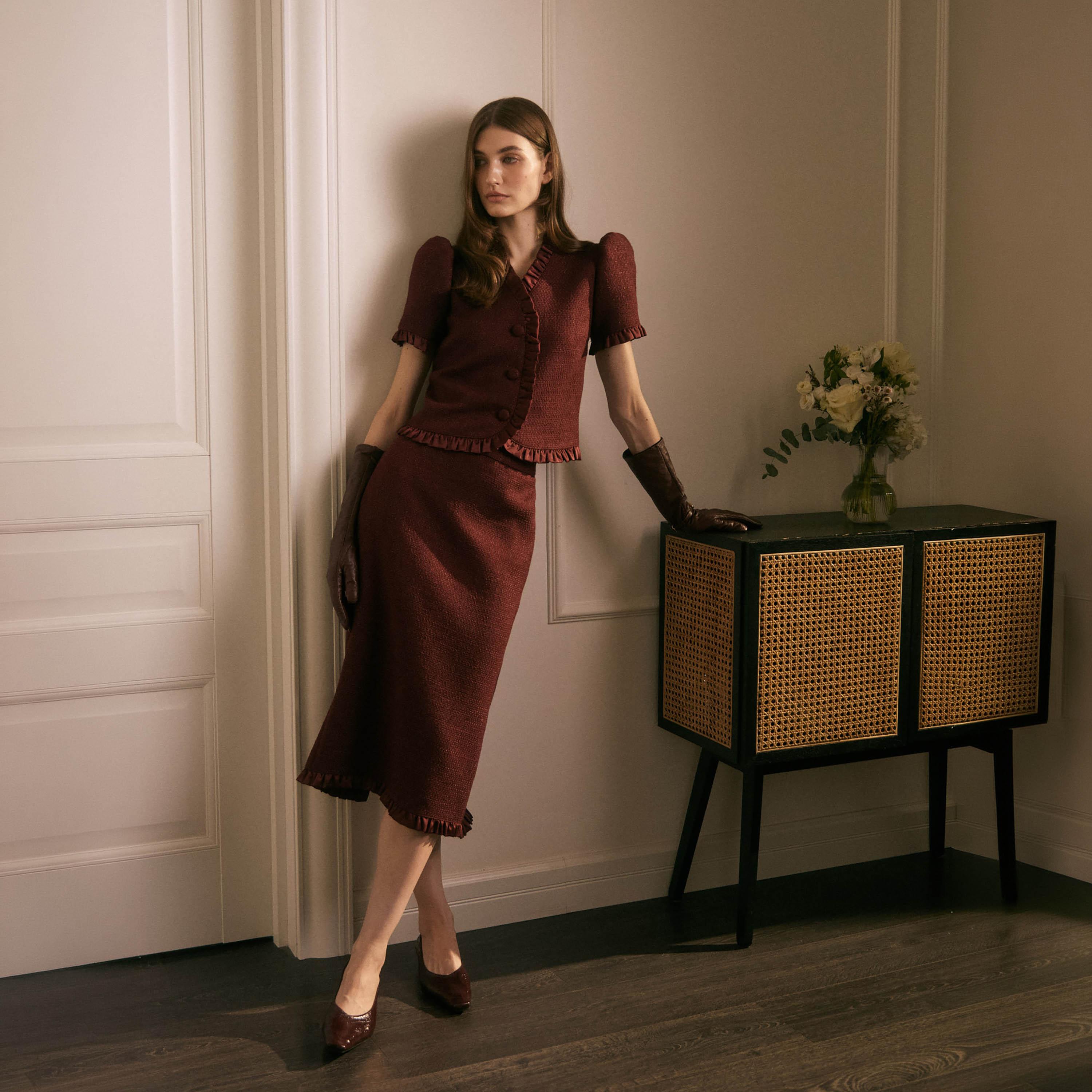 تنورة ميدي بينسل تويد للنساء من ليتشي-women-clothing-bottoms-skirts-image-2