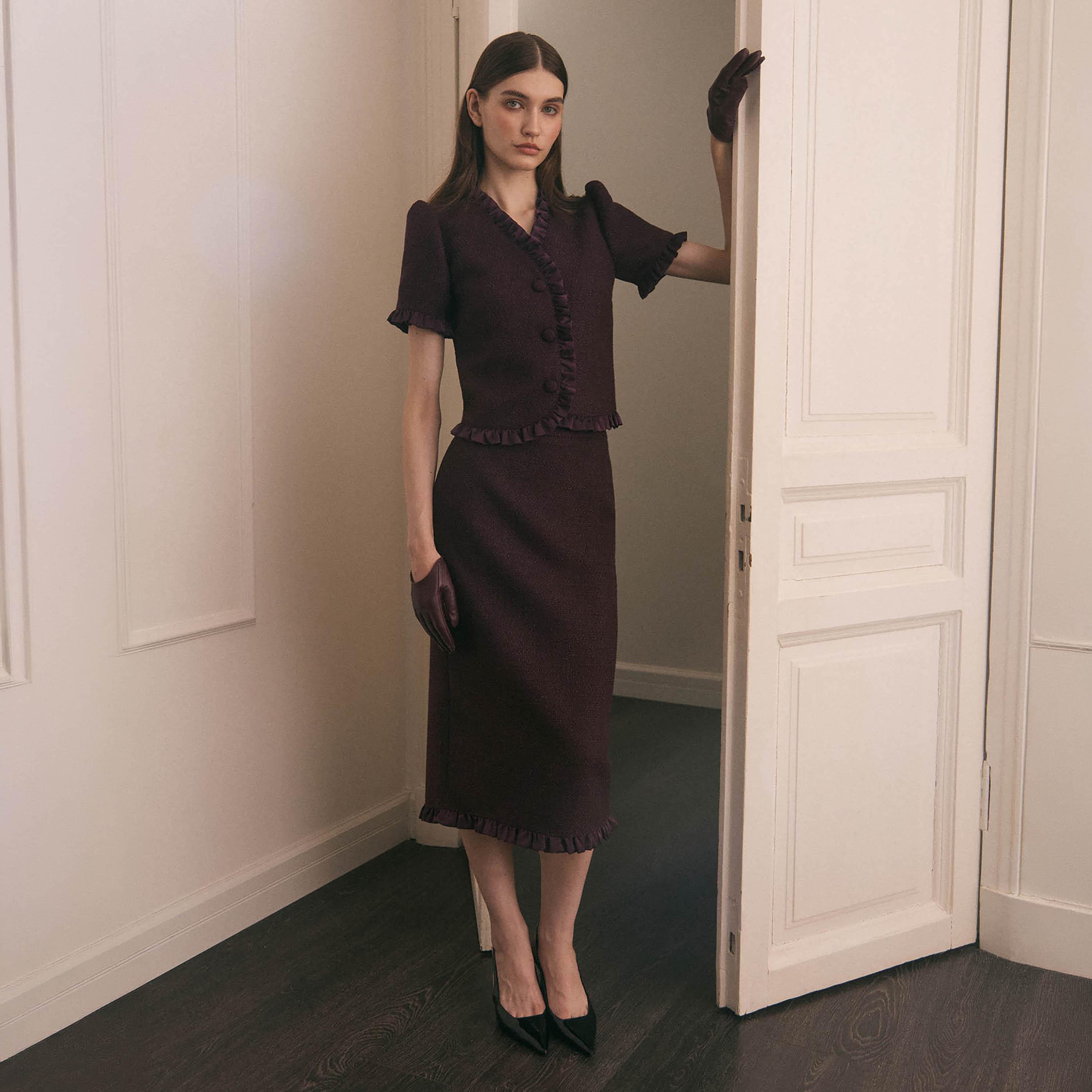 تنورة ميدي بينسل تويد للنساء من ليتشي-women-clothing-bottoms-skirts-image-4
