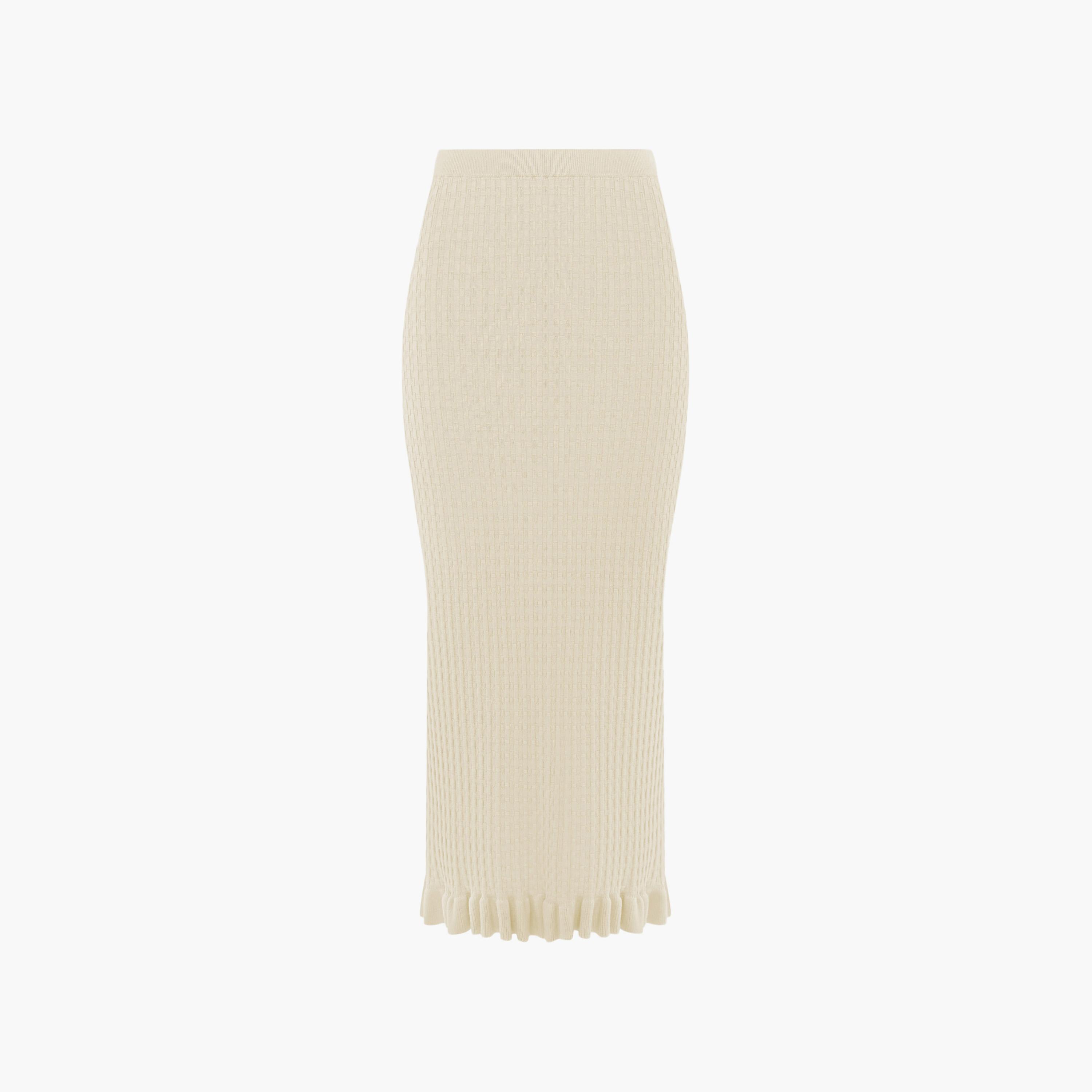 تنورة ميدي بينسل بقوام بارز للنساء باللون الكريمي من ليتشي-women-clothing-bottoms-skirts-image-5