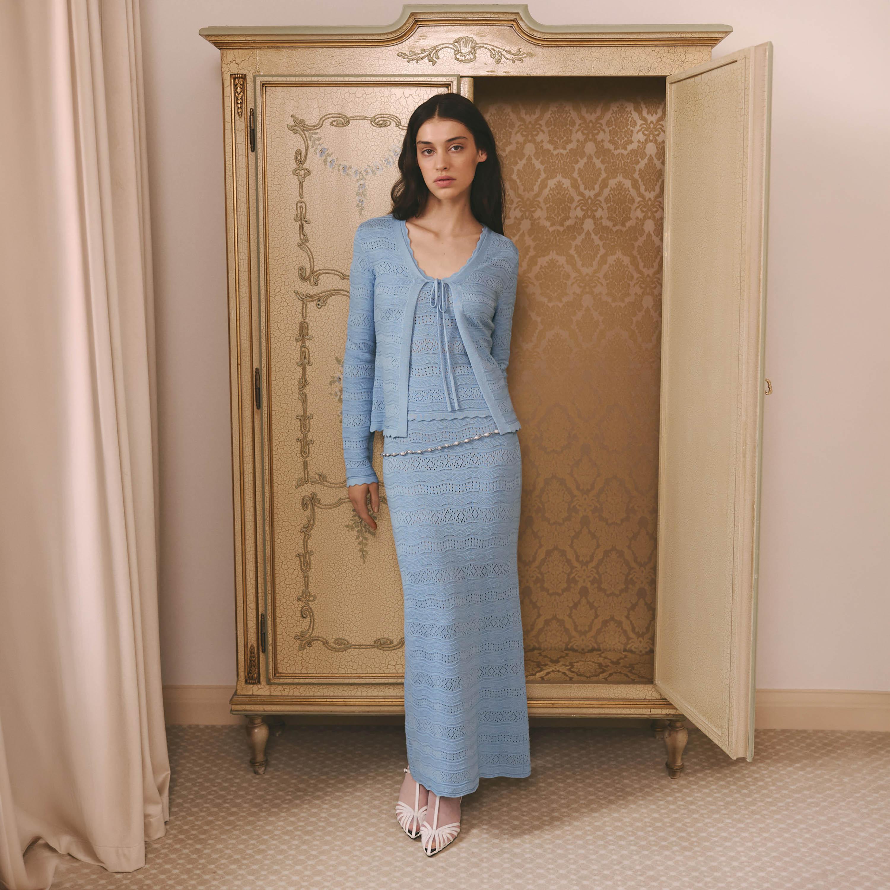 تنورة ماكسي بينسل من الحياكة المفرغة باللون الأزرق من ليتشي-women-clothing-bottoms-skirts-image-2