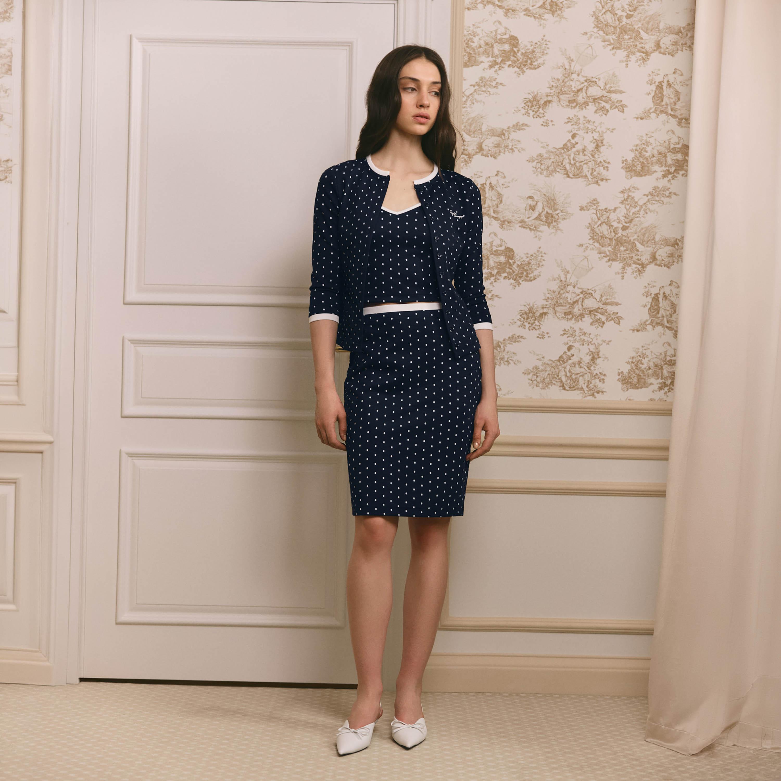 تنورة بطول الركبة بينسل بنقشة تنقيط باللون الكحلي من ليتشي-women-clothing-bottoms-skirts-image-2