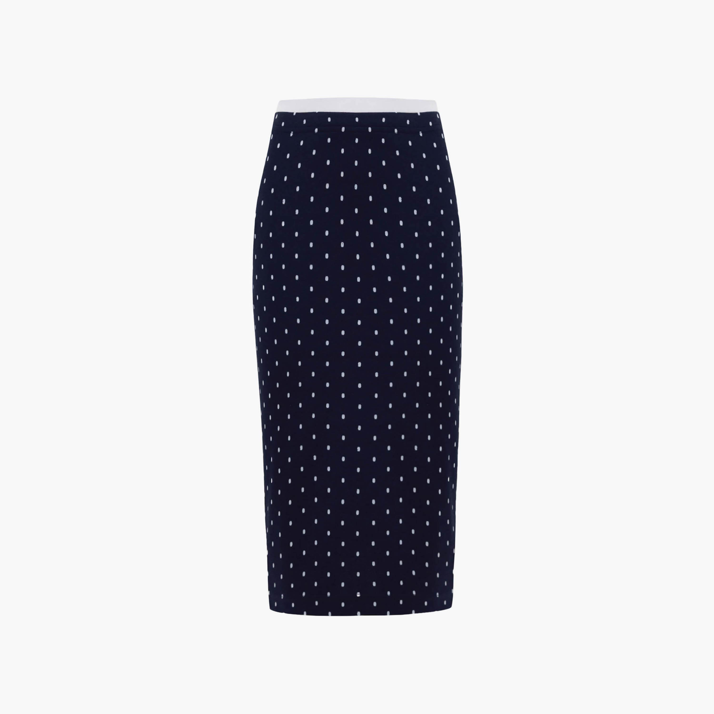 تنورة بطول الركبة بينسل بنقشة تنقيط باللون الكحلي من ليتشي-women-clothing-bottoms-skirts-image-4