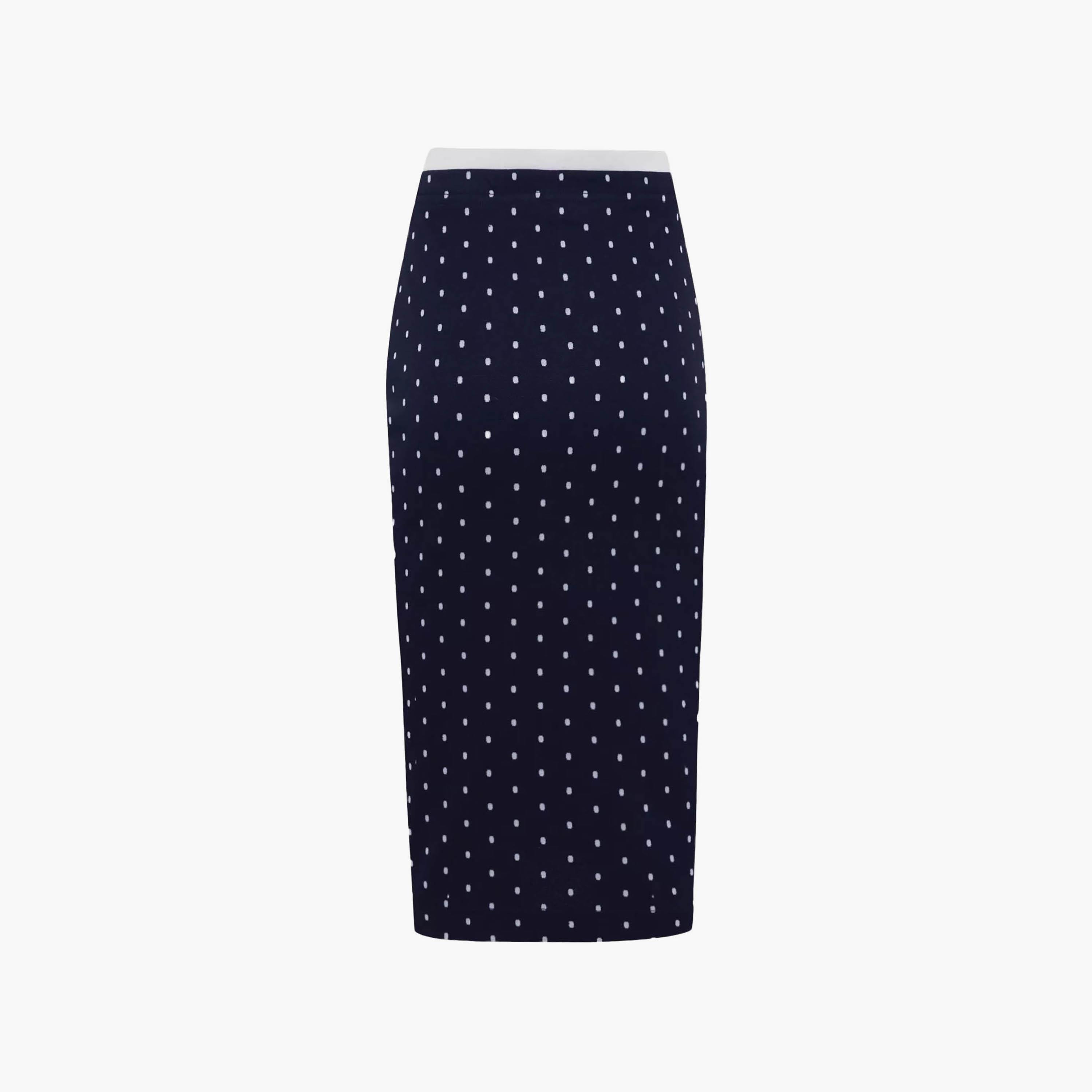 تنورة بطول الركبة بينسل بنقشة تنقيط باللون الكحلي من ليتشي-women-clothing-bottoms-skirts-image-5
