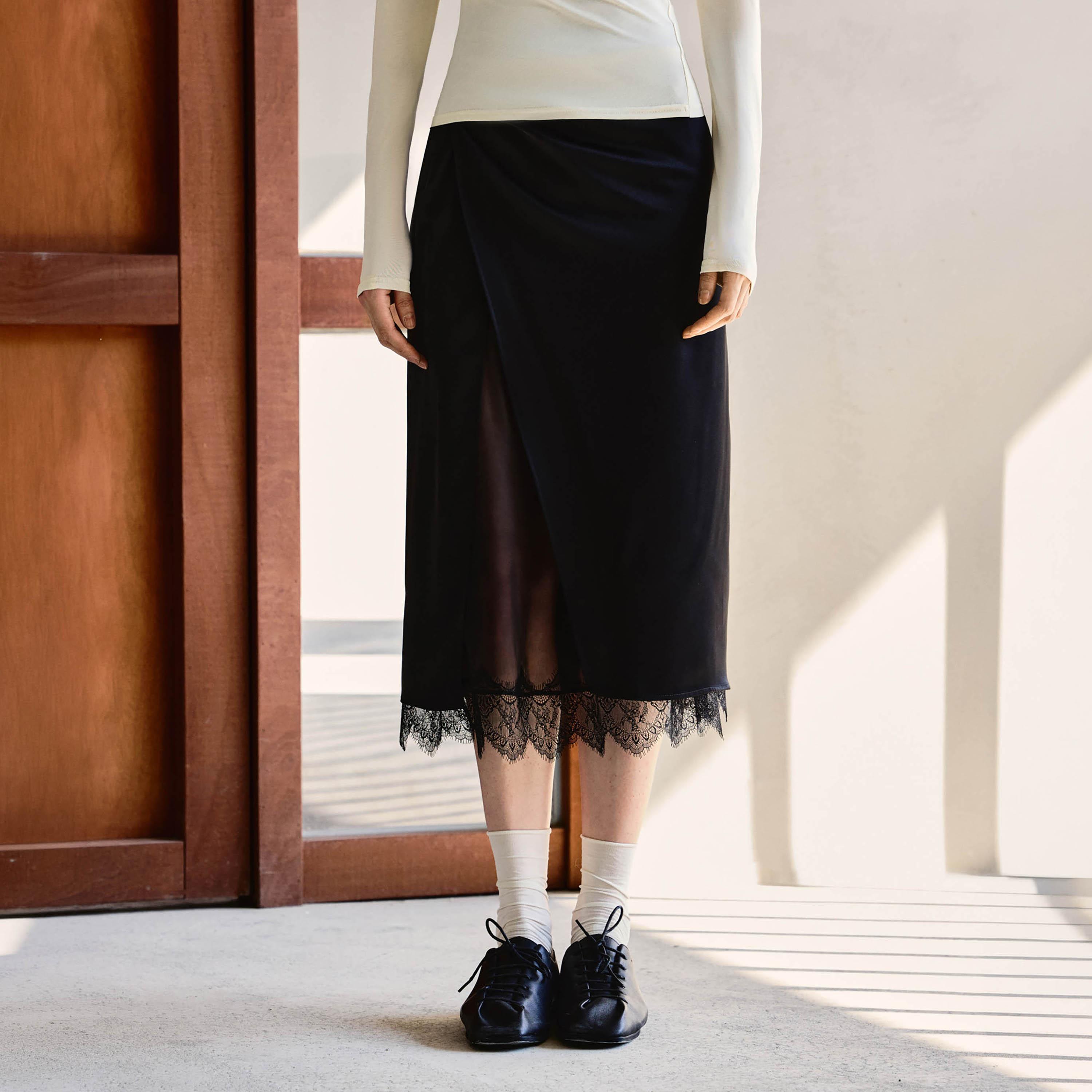 تنورة ميدي بينسل ستان من ليتشي-women-clothing-bottoms-skirts-image-1