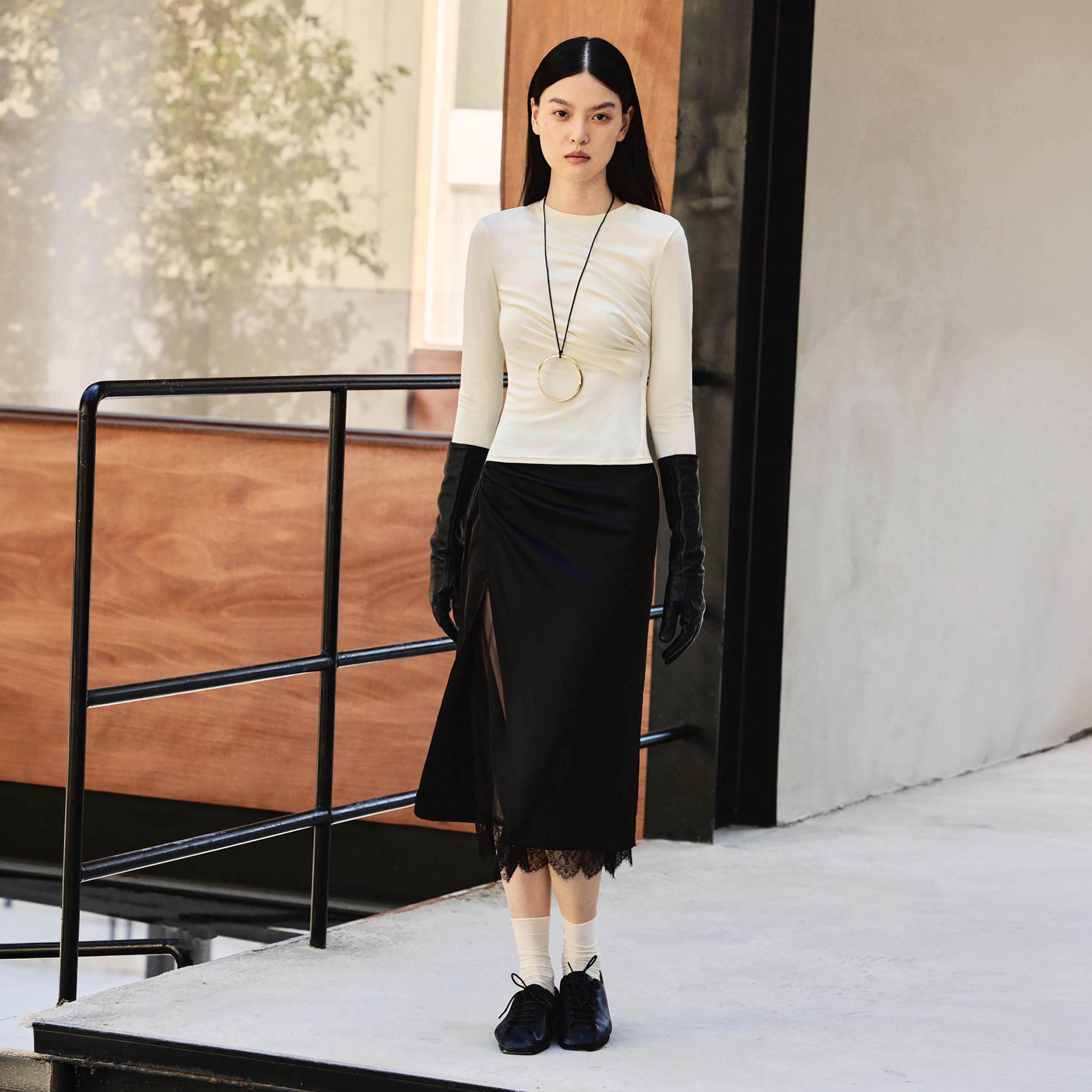 تنورة ميدي بينسل ستان من ليتشي-women-clothing-bottoms-skirts-image-3