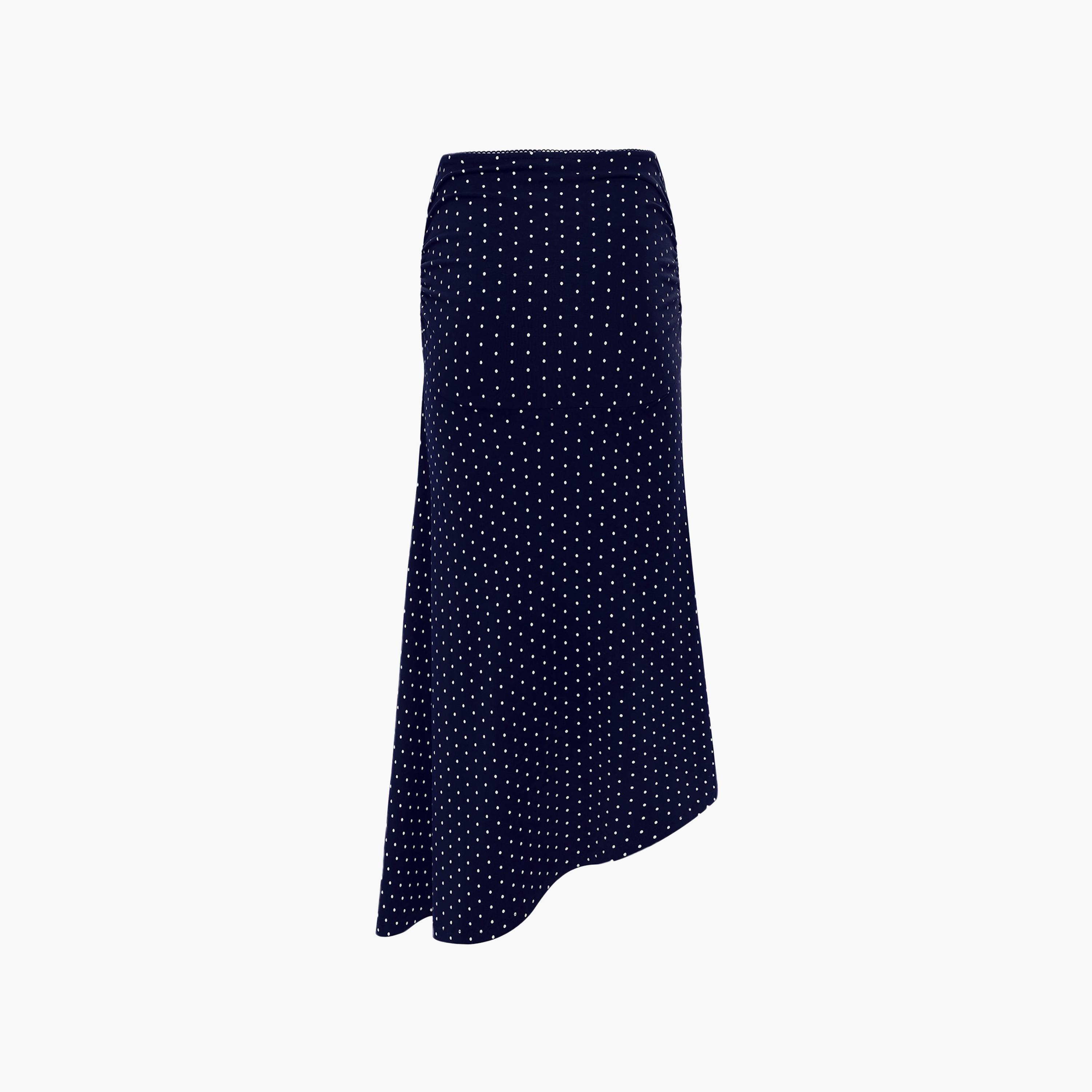تنورة ميدي غير متماثلة بنقشة تنقيط (بولكا دوت) باللون الكحلي من ليتشي-women-clothing-bottoms-skirts-image-5