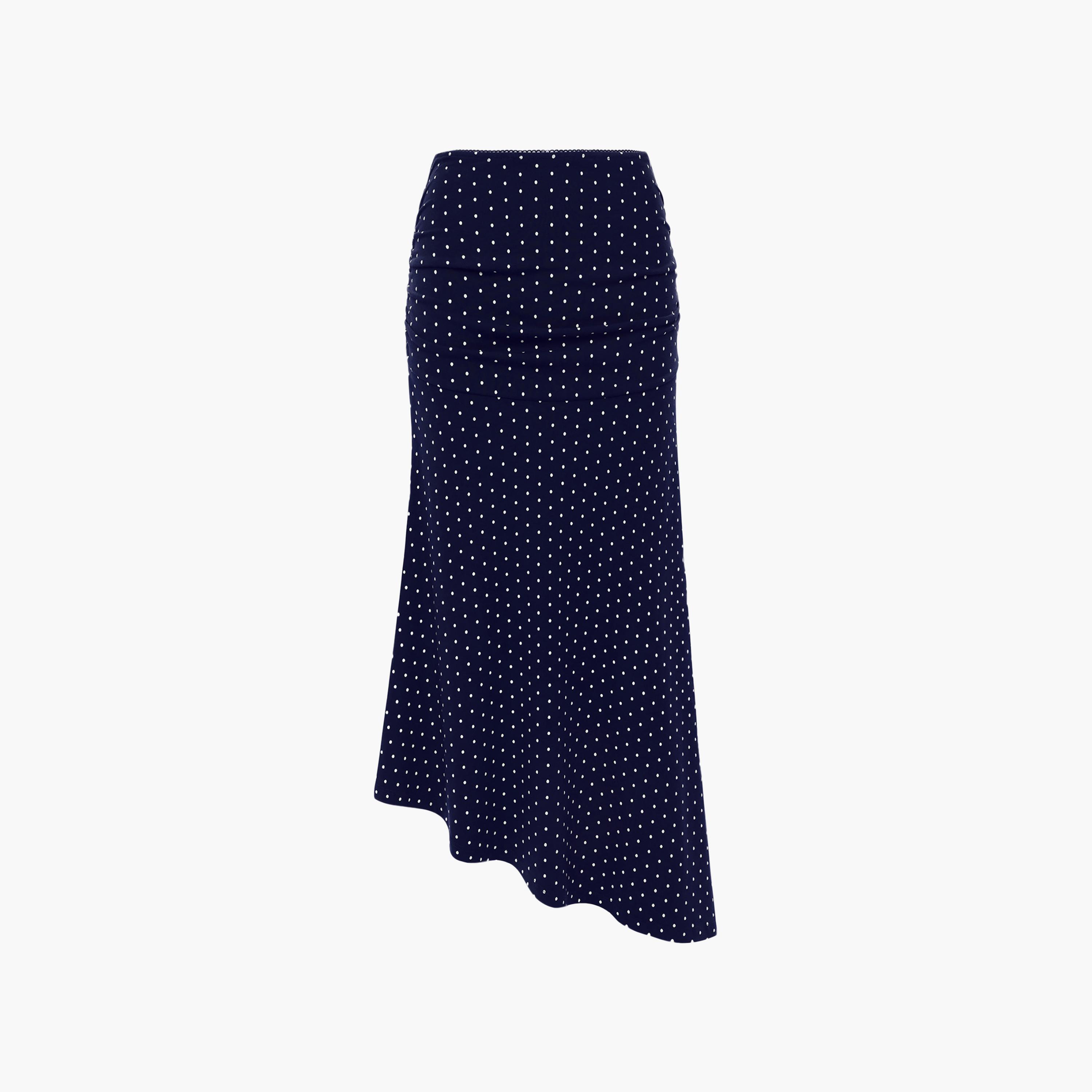 تنورة ميدي غير متماثلة بنقشة تنقيط (بولكا دوت) باللون الكحلي من ليتشي-women-clothing-bottoms-skirts-image-6