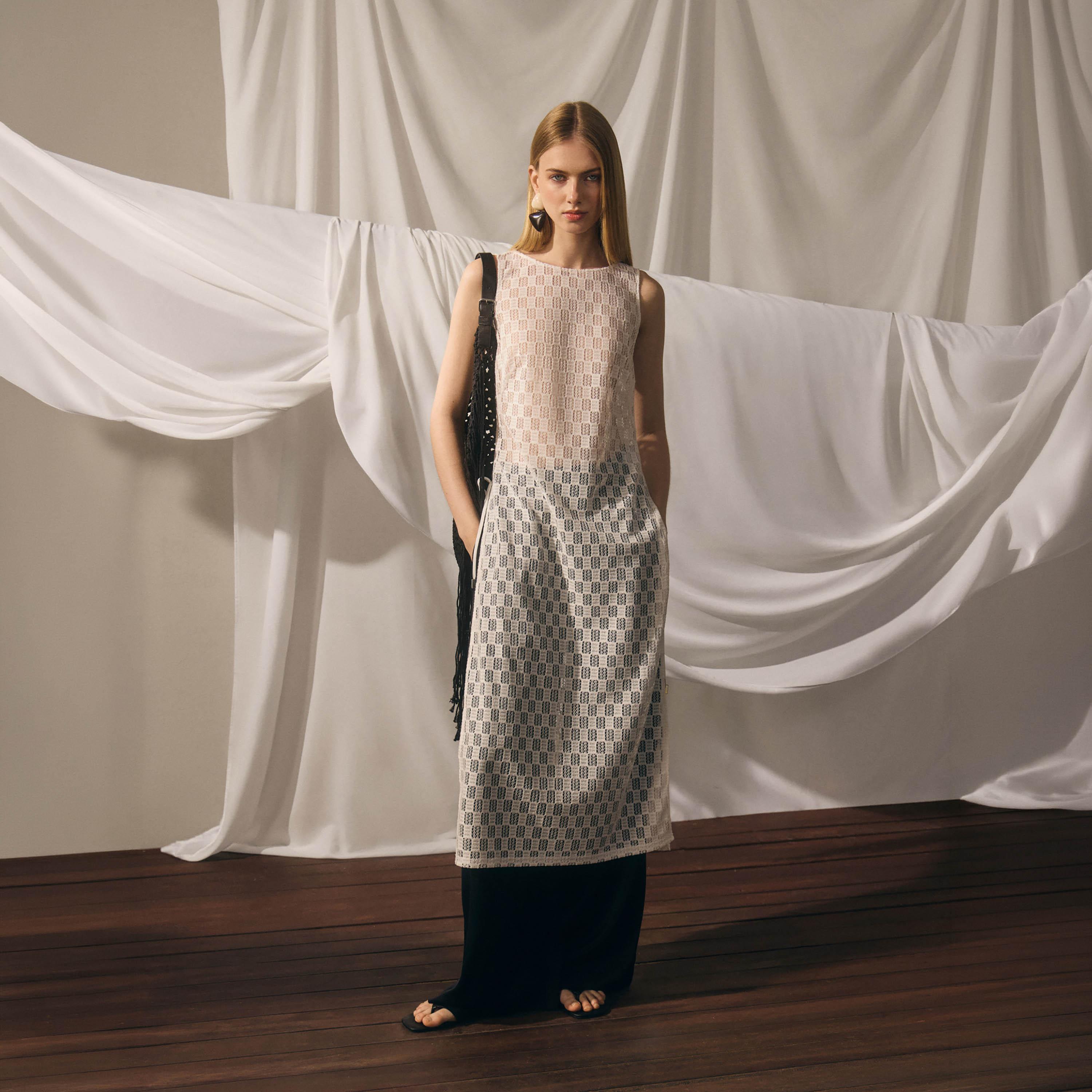 Lichi Geometric Openwork Sheath Women's Midi Dress-women-clothing-dresses-image-2