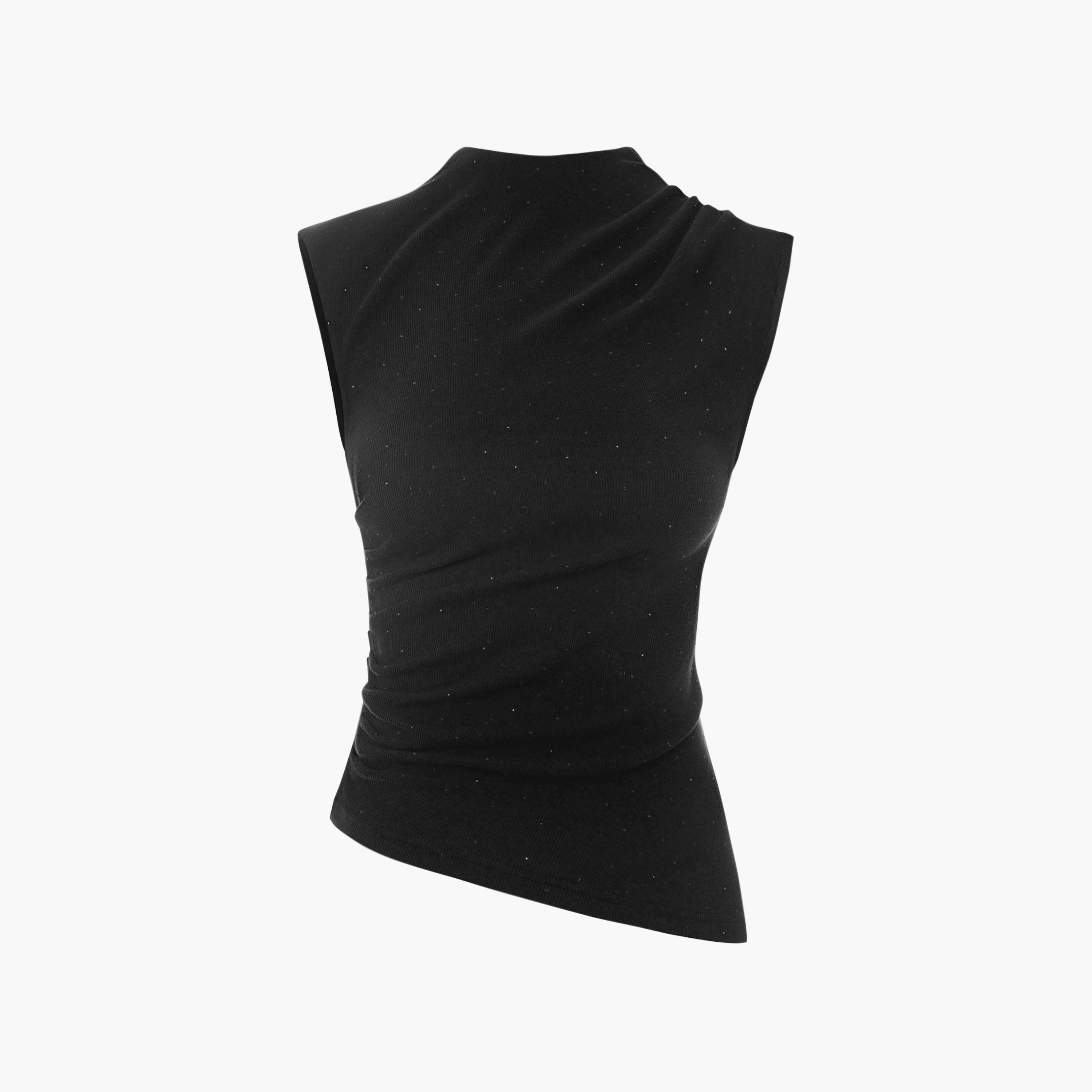 توب بياقة عالية وأكمام كاب مزين بأحجار الراين أسود للنساء من ليتشي-women-clothing-shirtsandblouses-blouses-image-5