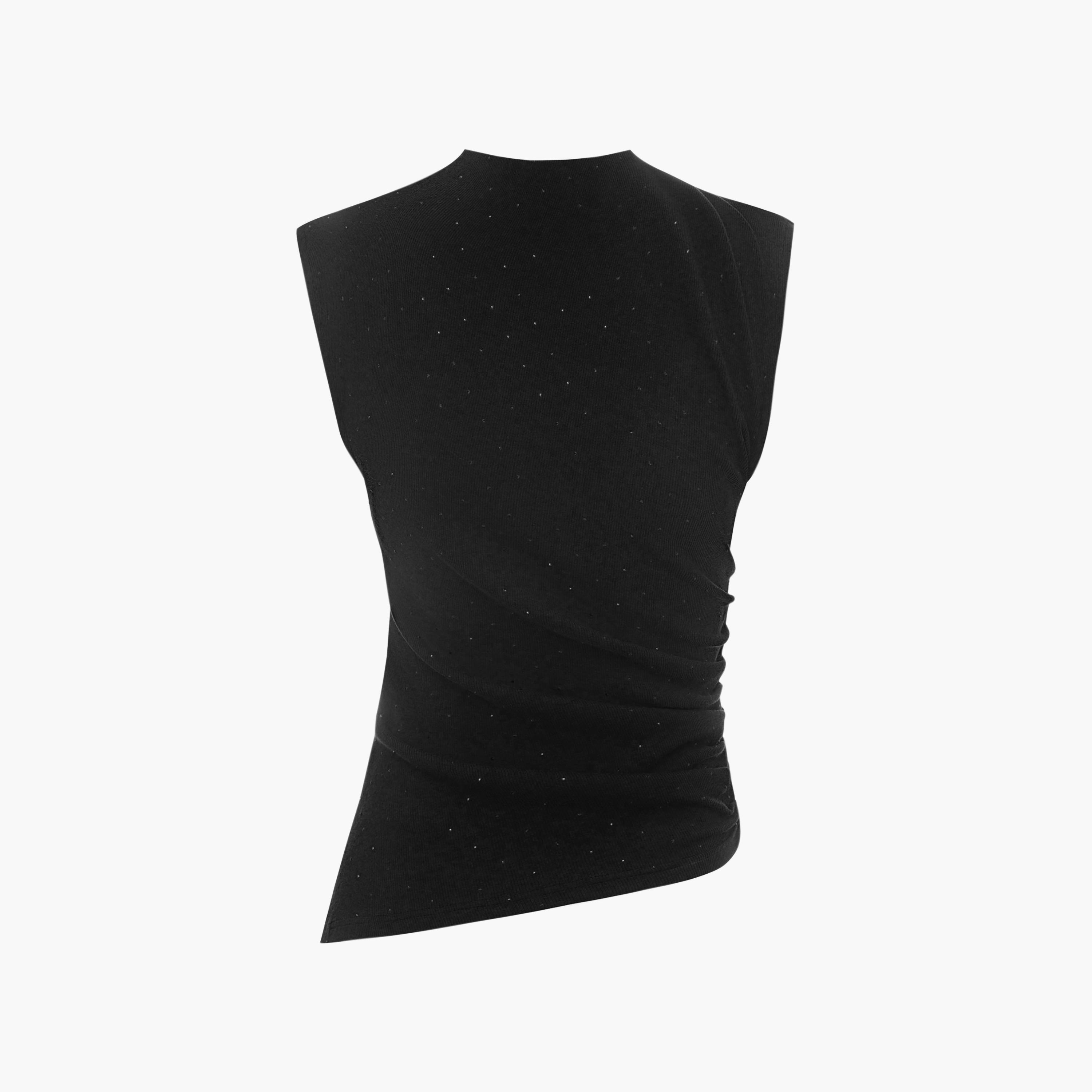 توب بياقة عالية وأكمام كاب مزين بأحجار الراين أسود للنساء من ليتشي-women-clothing-shirtsandblouses-blouses-image-6