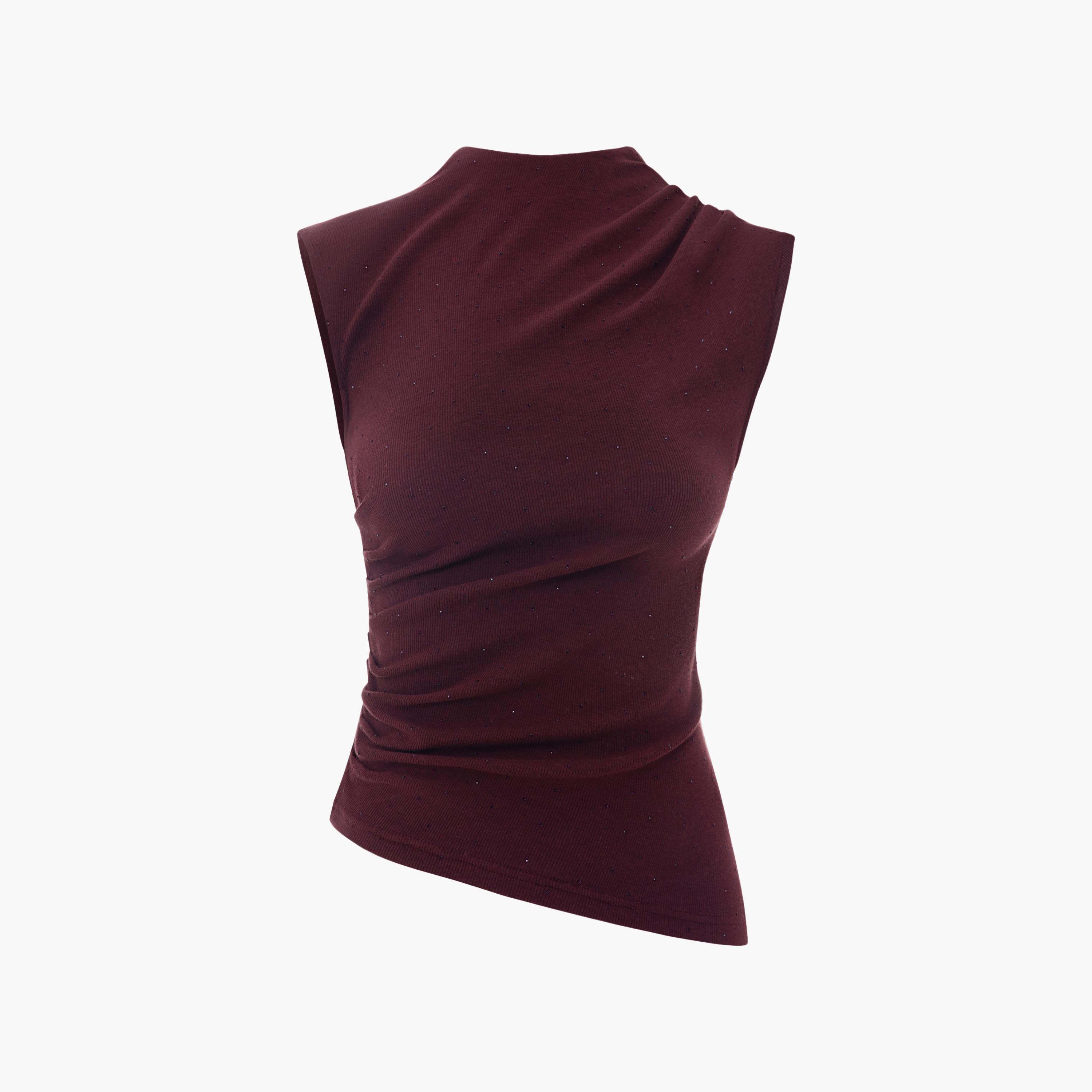 Lichi Maroon Hotfix Stoned Jersey Mock Neck Women's Top-women-clothing-shirtsandblouses-blouses-image-5