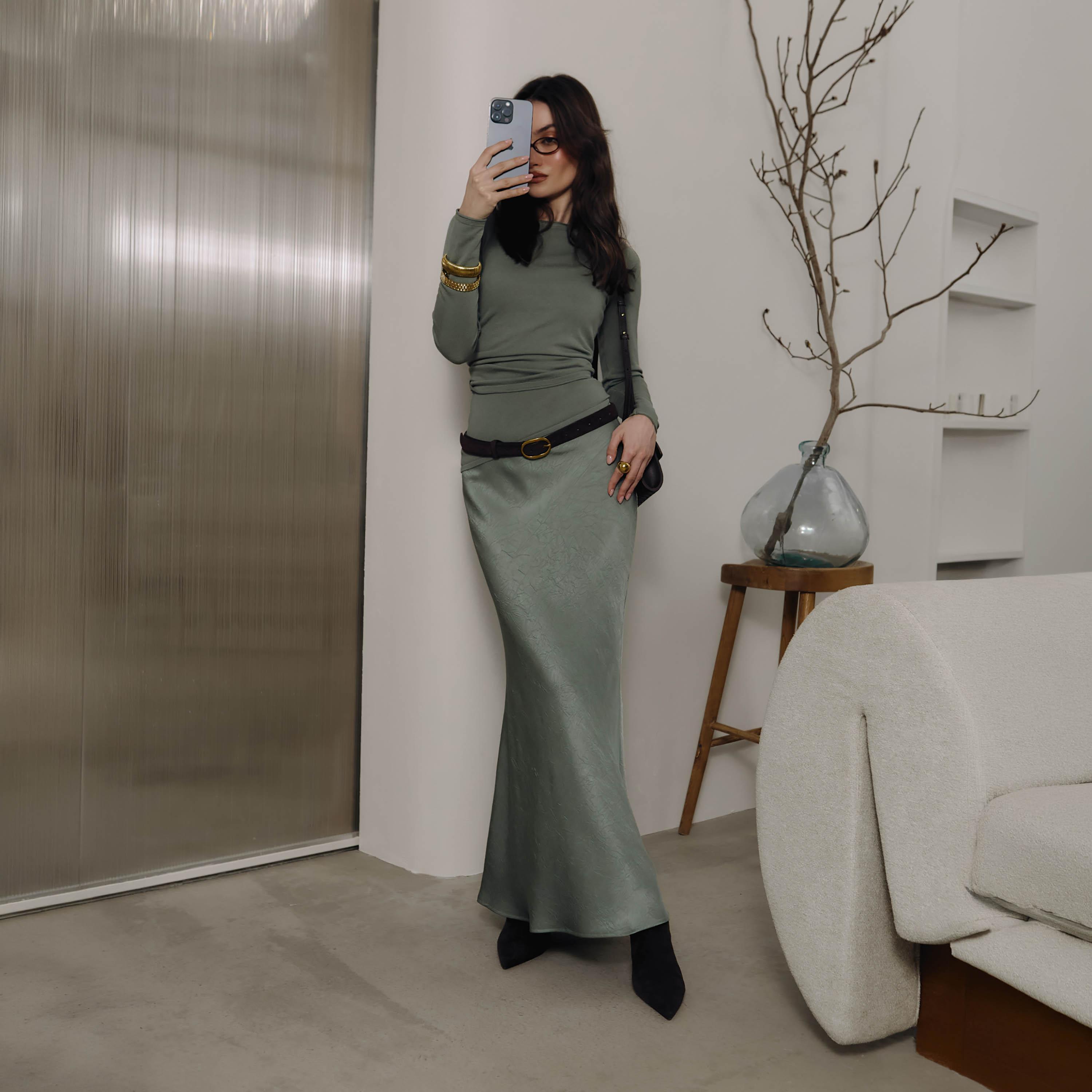 توب بدون أكمام (تانك توب) بفتحة رقبة مربعة أخضر للنساء من ليتشي-women-clothing-shirtsandblouses-blouses-image-2