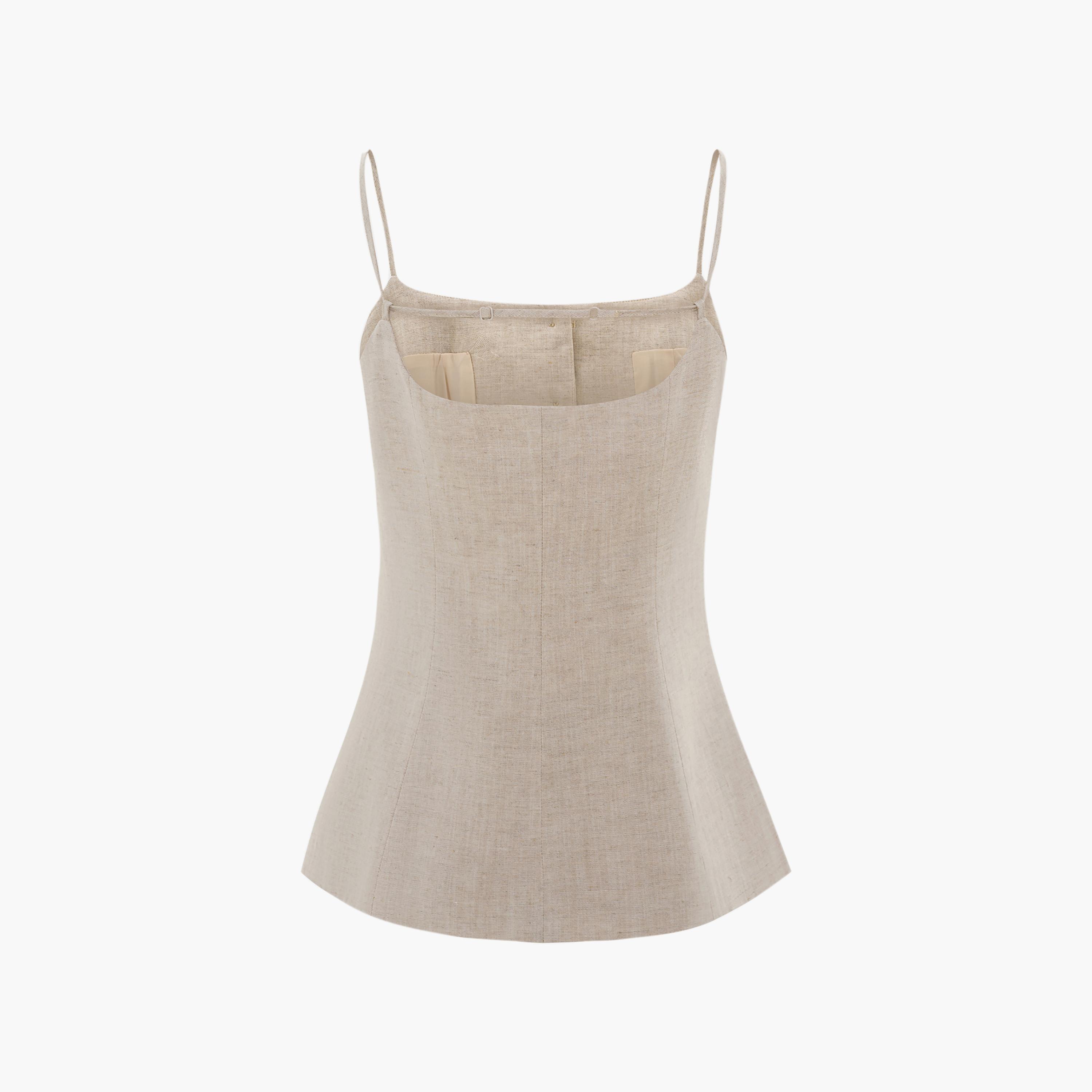 توب كتان بحمالات كتف بيج للنساء من ليتشي-women-clothing-shirtsandblouses-blouses-image-6