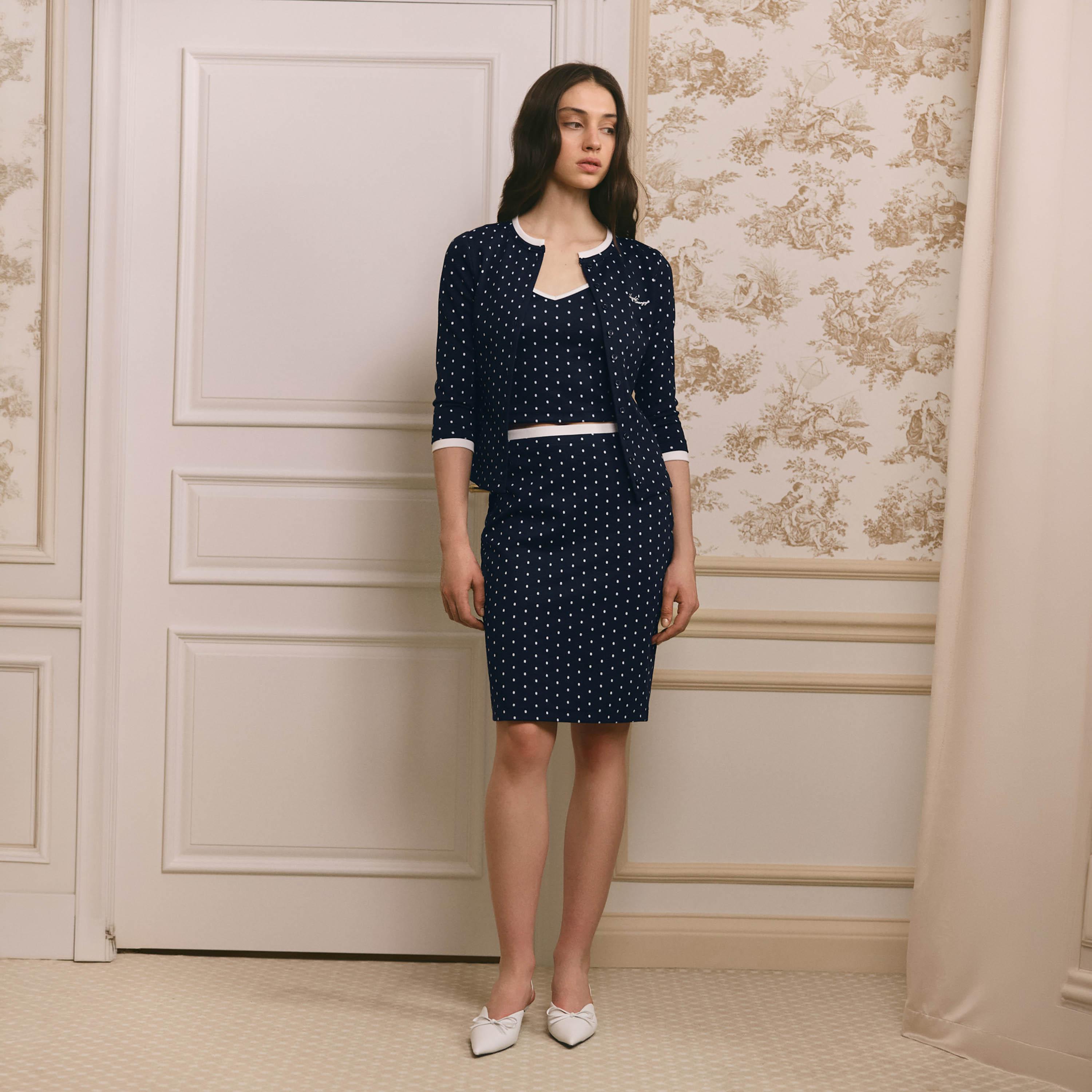 بلوزة بنقشة تنقيط (بولكا دوت) للنساء باللون الكحلي من ليتشي-women-clothing-shirtsandblouses-blouses-image-2