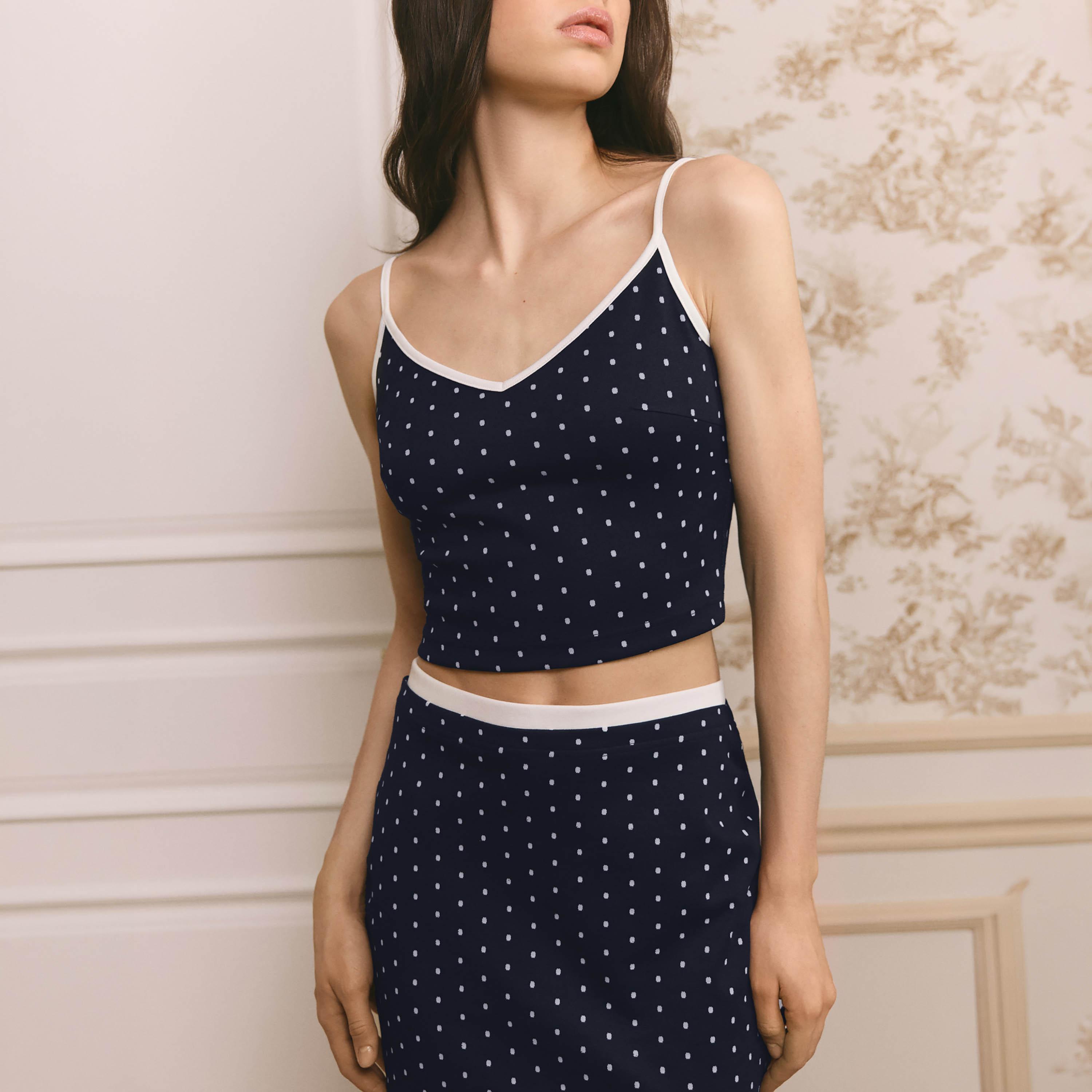 بلوزة بنقشة تنقيط (بولكا دوت) للنساء باللون الكحلي من ليتشي-women-clothing-shirtsandblouses-blouses-image-5