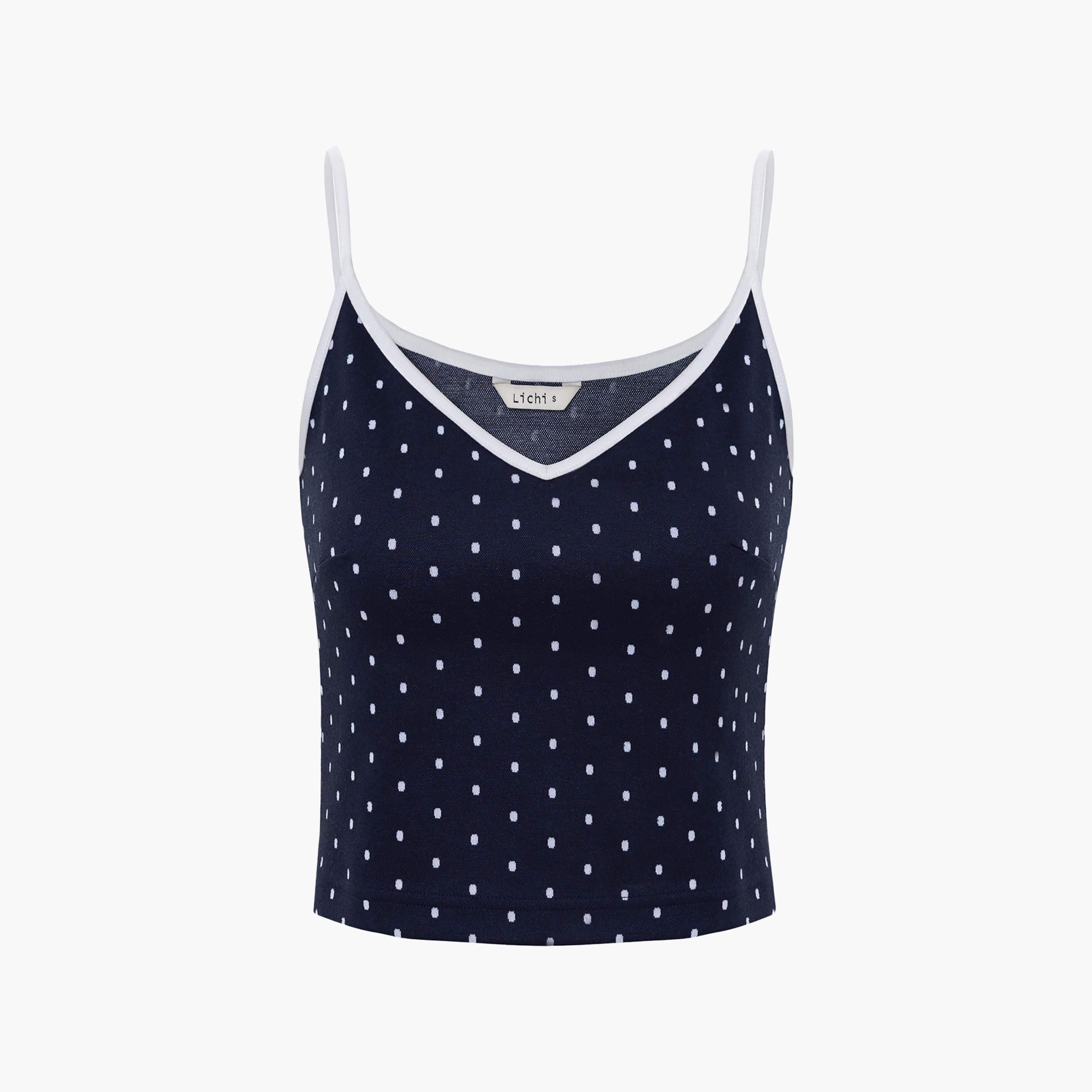 بلوزة بنقشة تنقيط (بولكا دوت) للنساء باللون الكحلي من ليتشي-women-clothing-shirtsandblouses-blouses-image-6