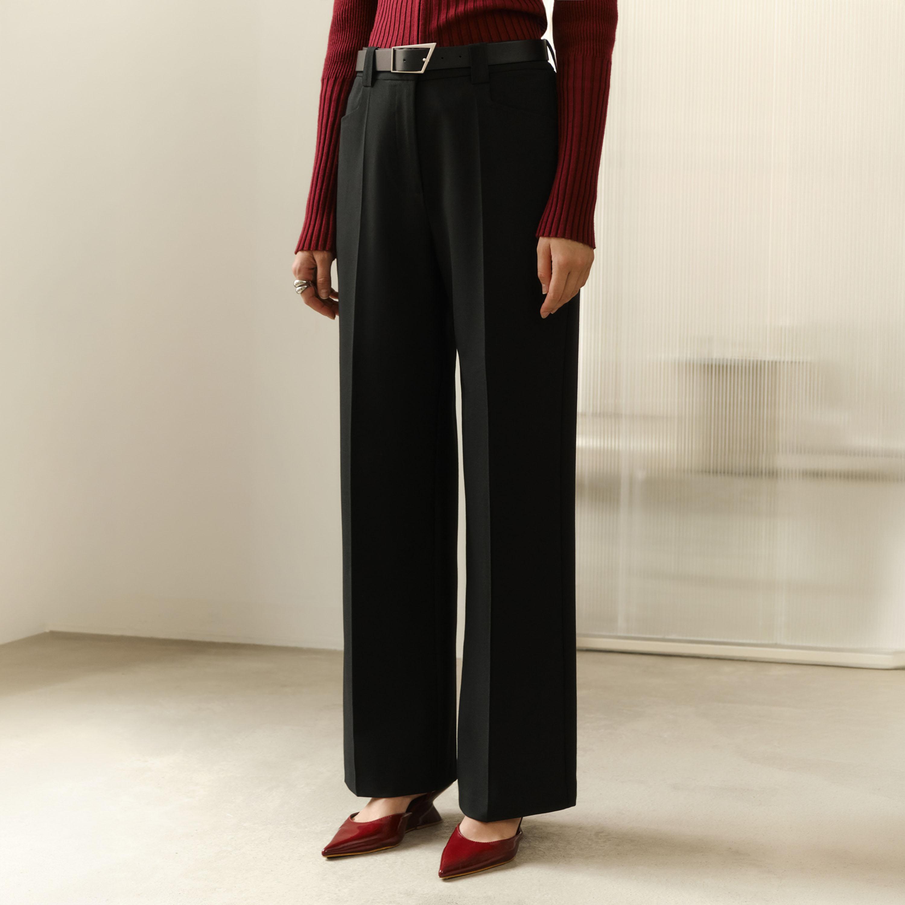 بنطلون مستقيم أسود للنساء من ليتشي-women-clothing-bottoms-trousers-image-1