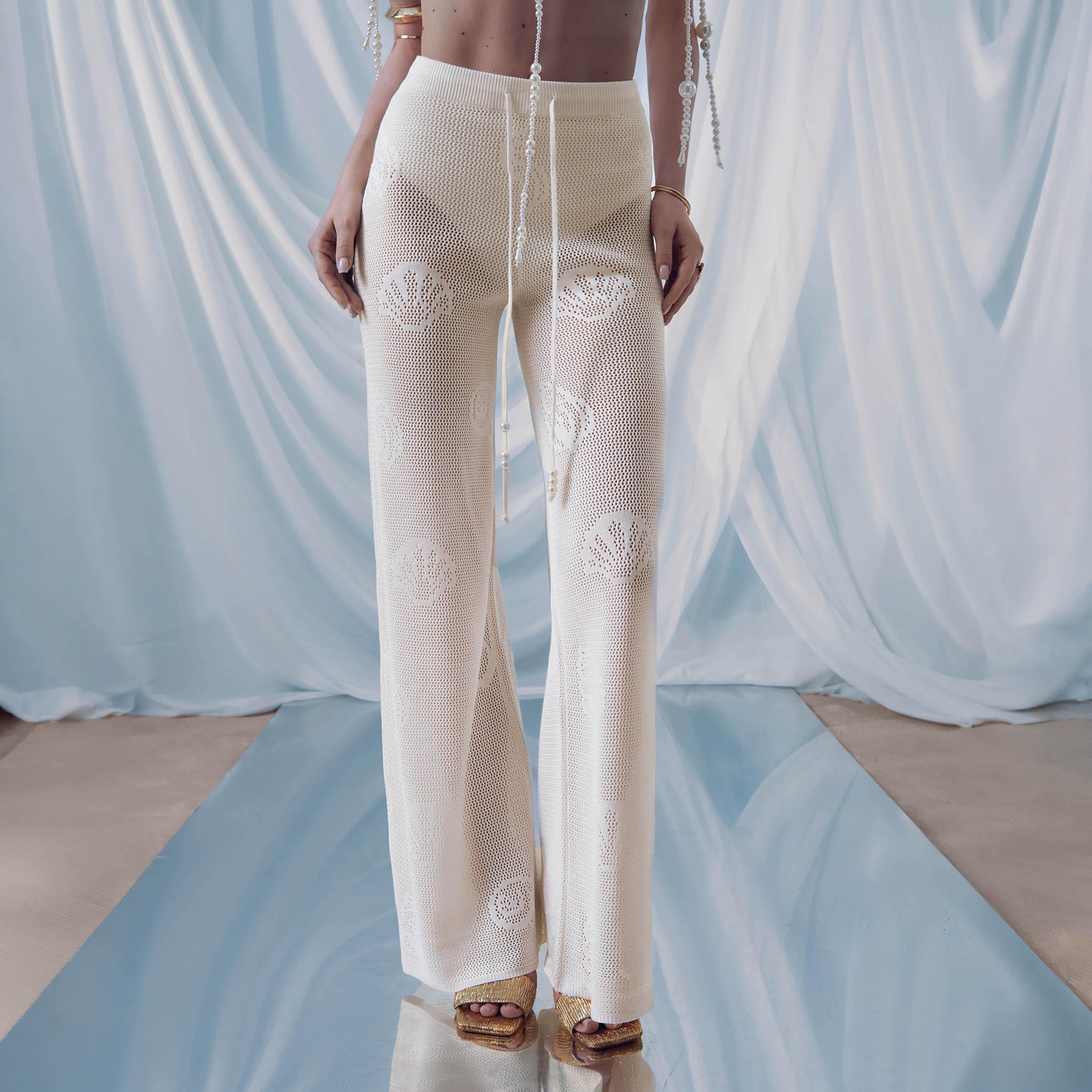 بنطلون واسع (فلير) أبيض للنساء من ليتشي-women-clothing-bottoms-trousers-image-1