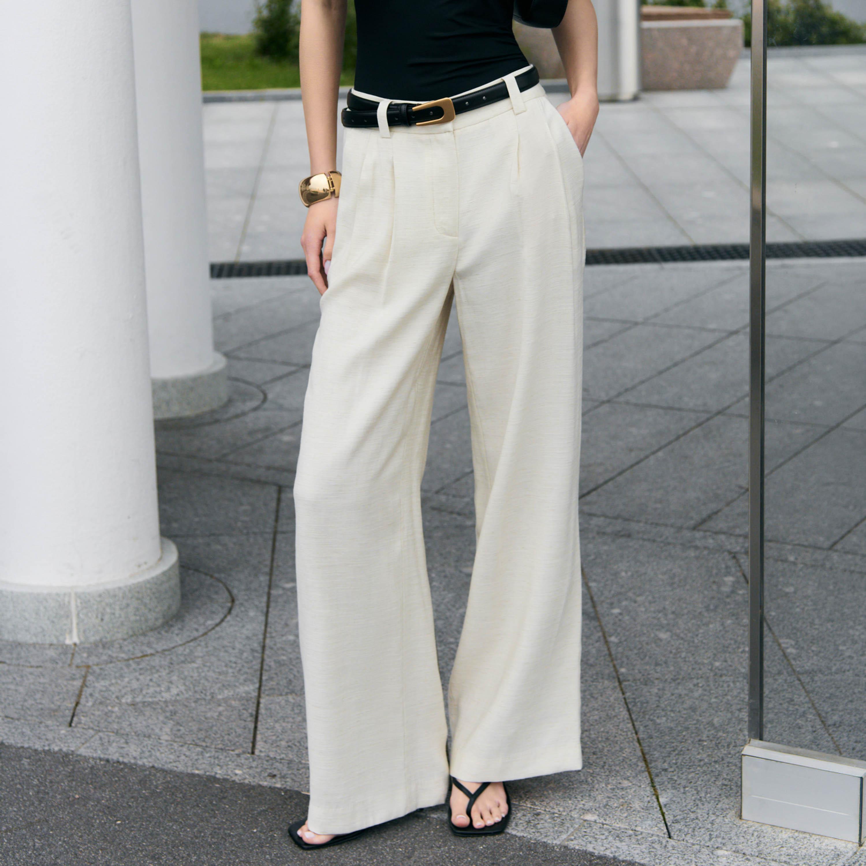 بنطلون مستقيم بيج للنساء من ليتشي-women-clothing-bottoms-trousers-image-1