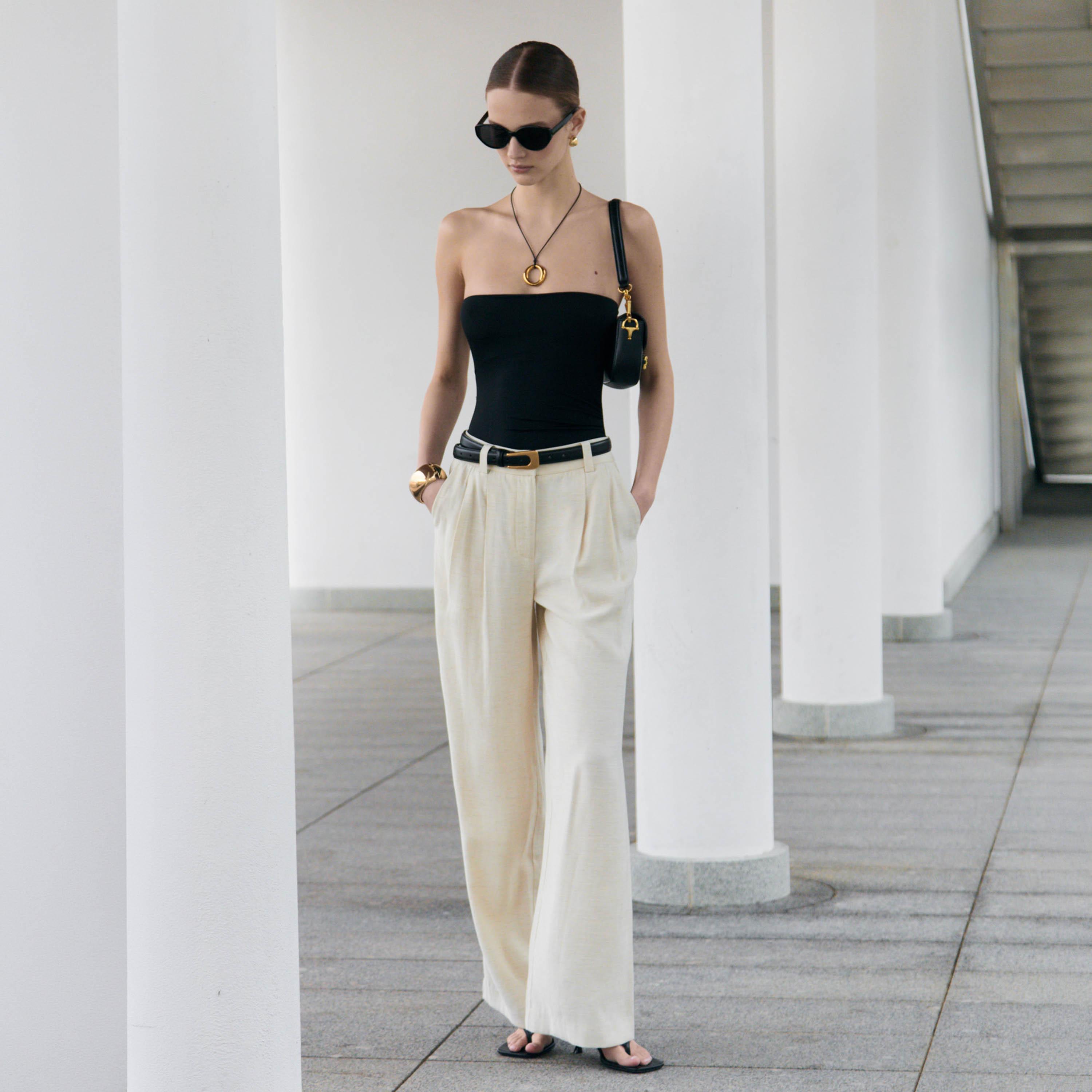 بنطلون مستقيم بيج للنساء من ليتشي-women-clothing-bottoms-trousers-image-2