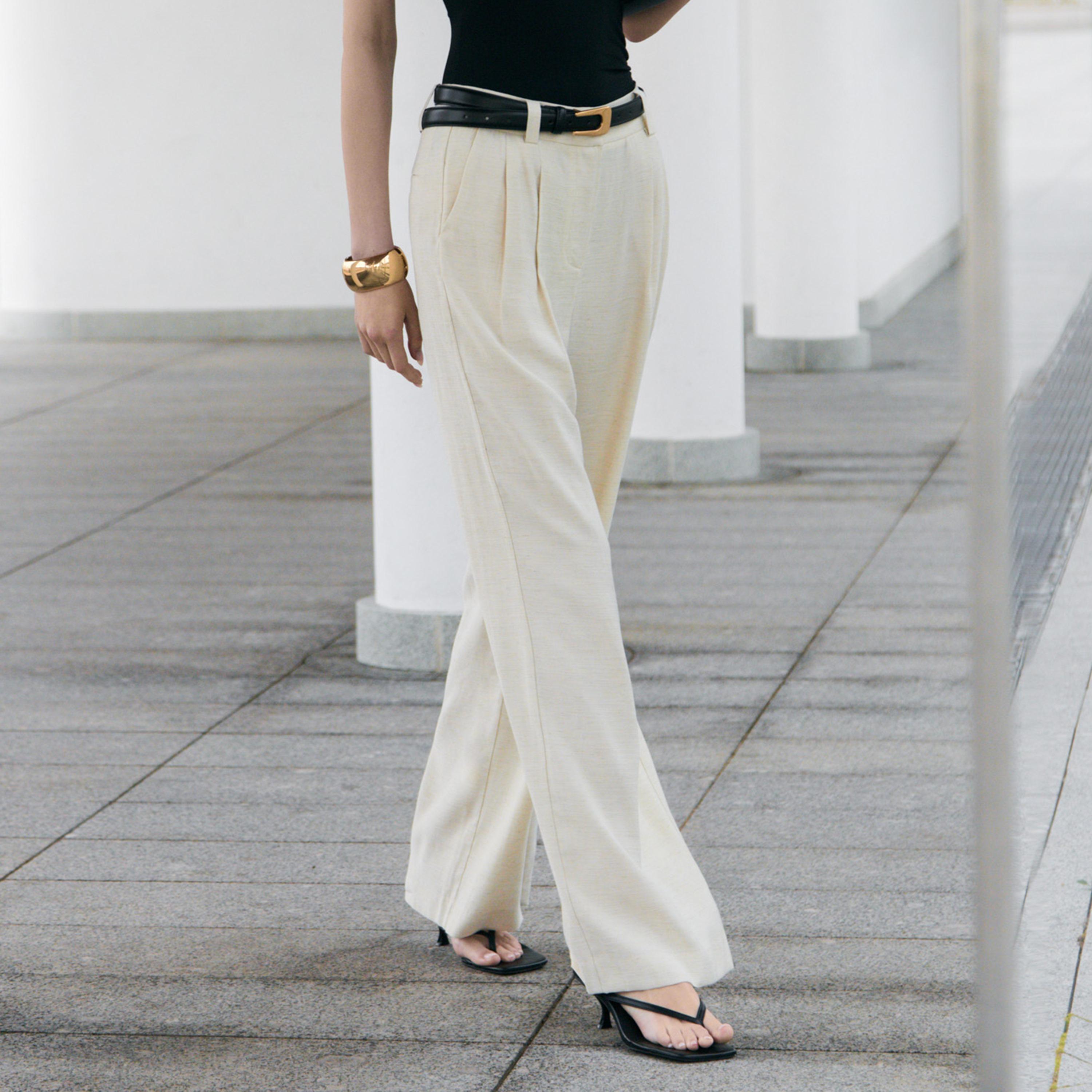 بنطلون مستقيم بيج للنساء من ليتشي-women-clothing-bottoms-trousers-image-3