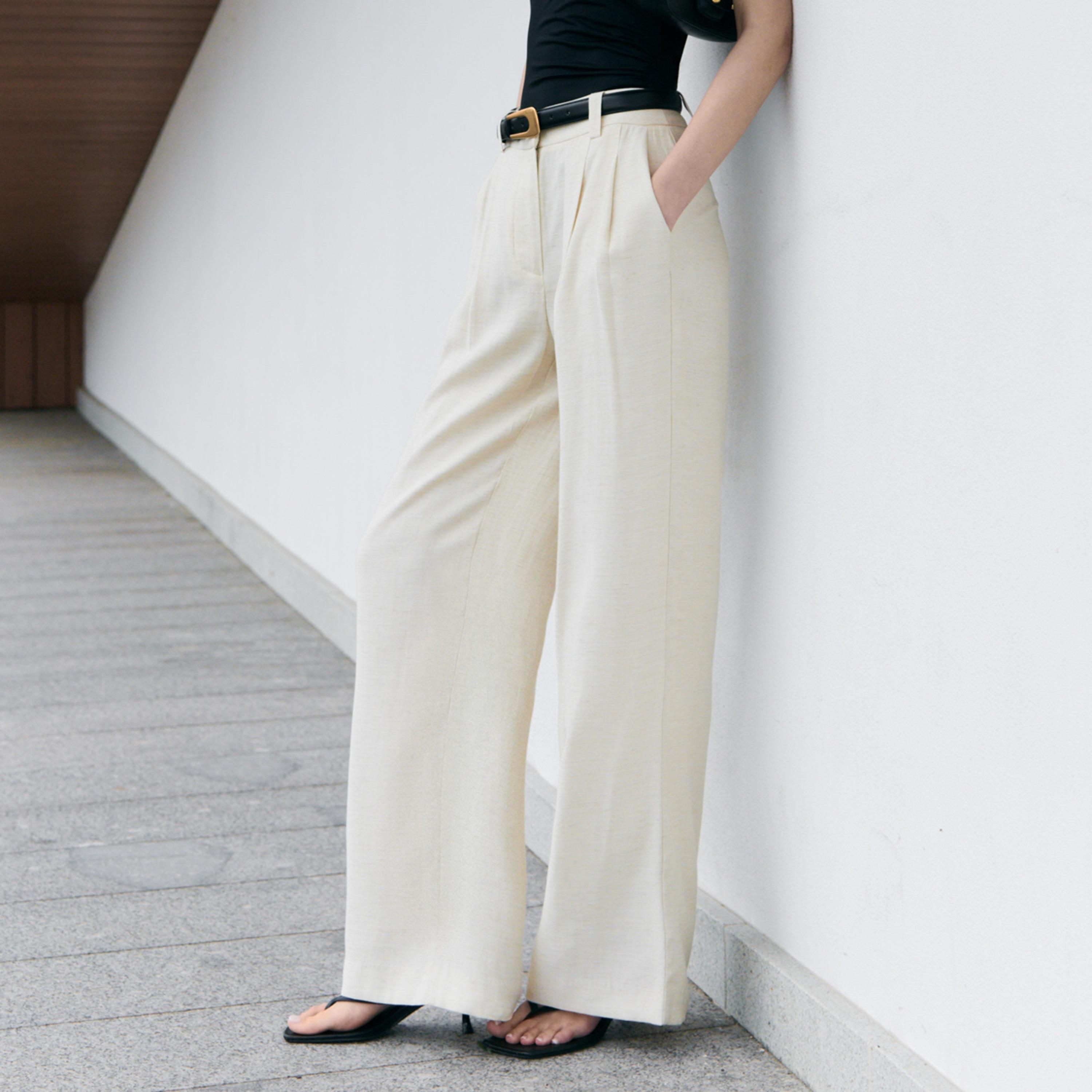 بنطلون مستقيم بيج للنساء من ليتشي-women-clothing-bottoms-trousers-image-4